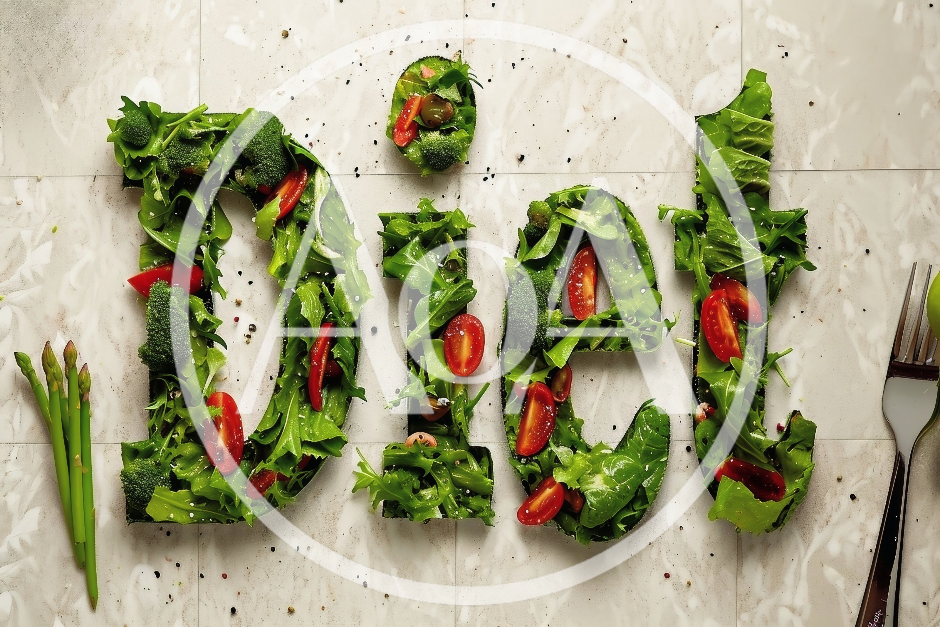 Diet Word Formed With Fresh Salad Vegetables