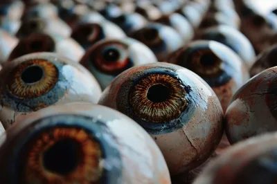 Close Up Of Many Realistic Artificial Human Eyeballs