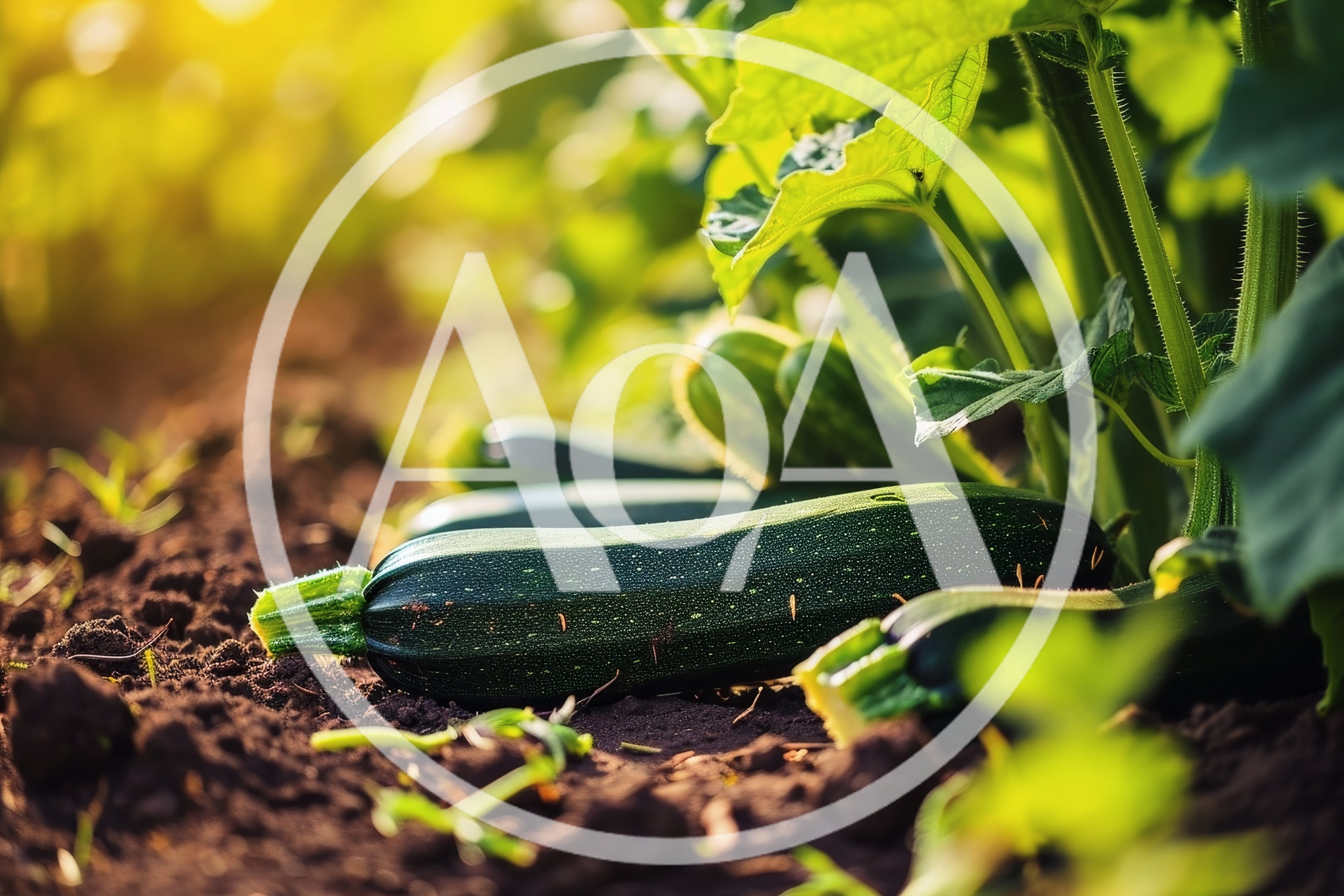 Fresh Zucchini Growing In A Sunny Garden