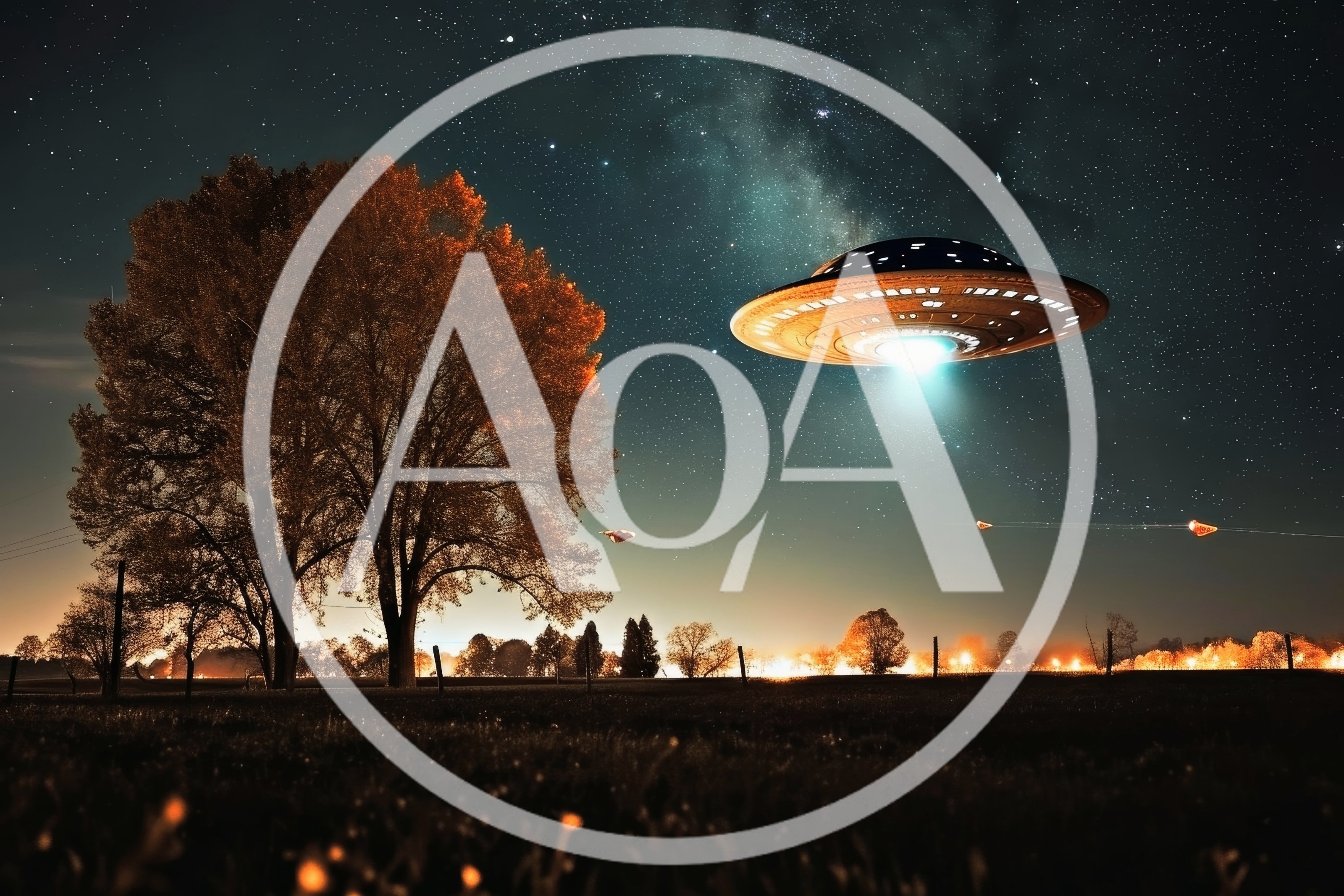 UFO Hovering Over A Rural Field At Night