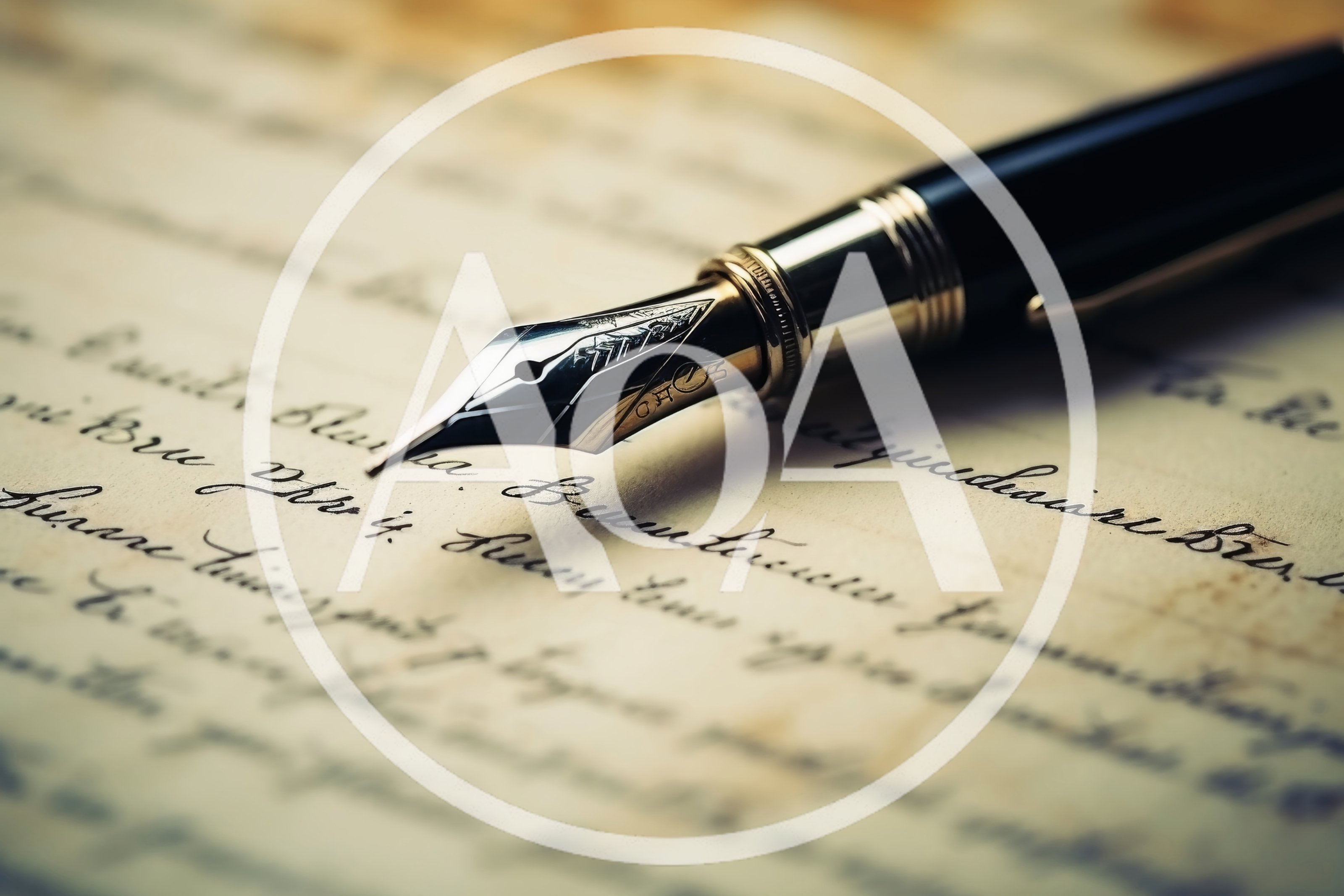 Fountain Pen Resting On Vintage Handwritten Manuscript