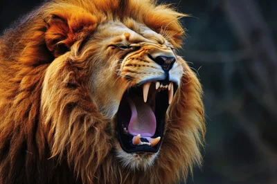 Majestic Male Lion Roaring With Mouth Wide Open