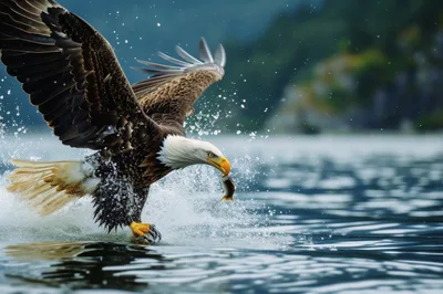 Bald Eagle Catching A Fish In Water