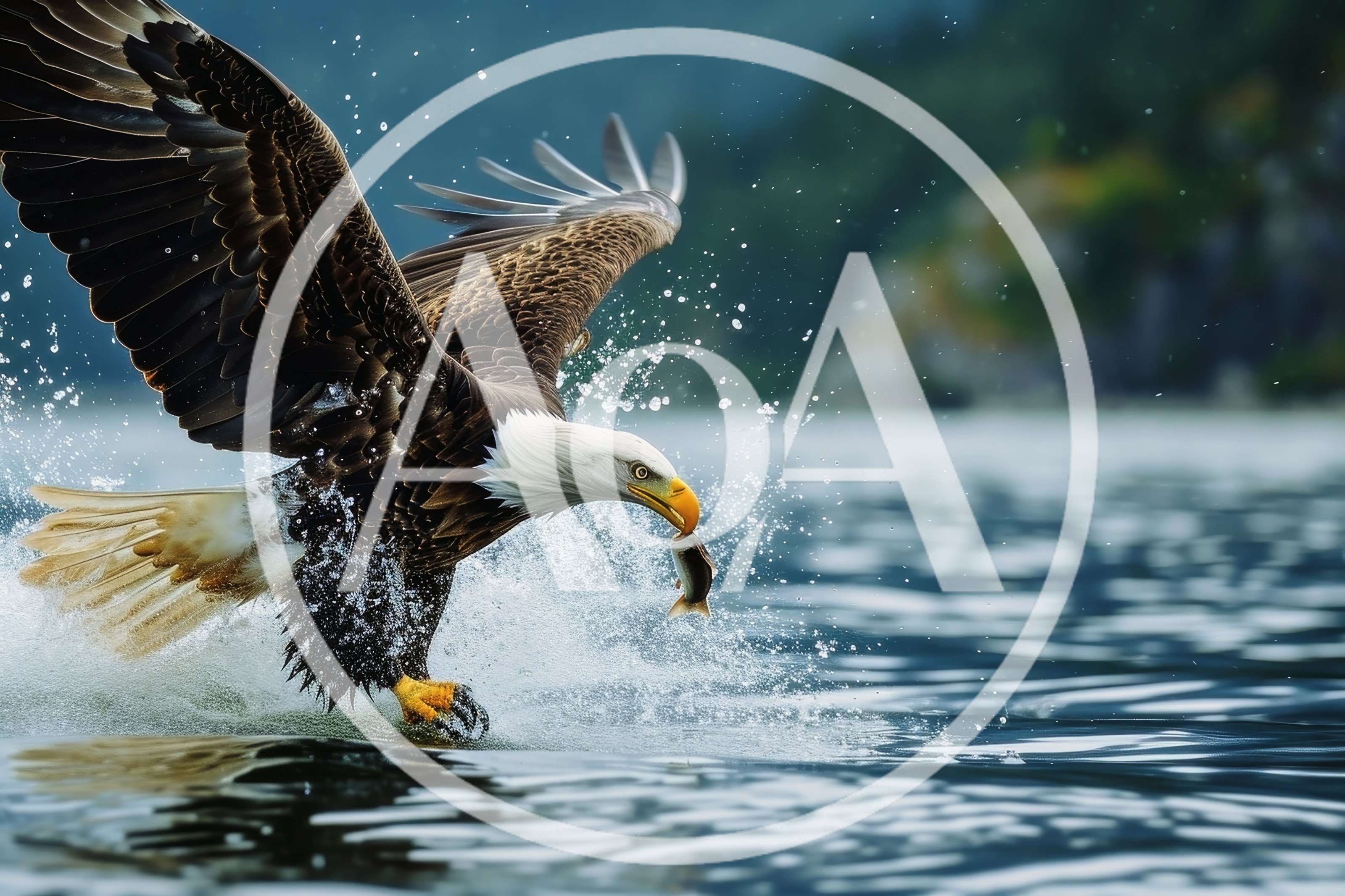 Bald Eagle Catching A Fish In Water