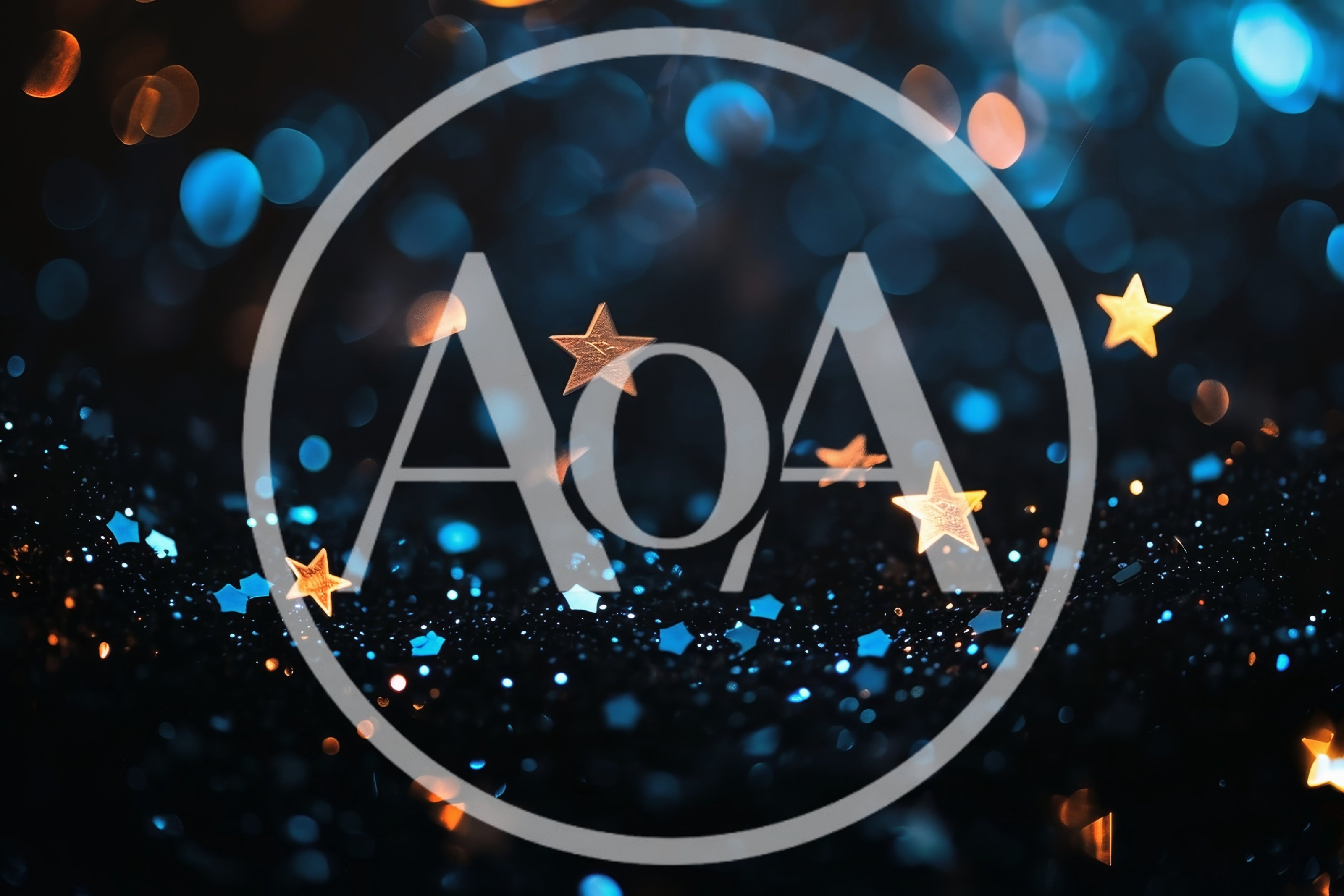Golden Star Confetti On Dark Blue Glitter Background