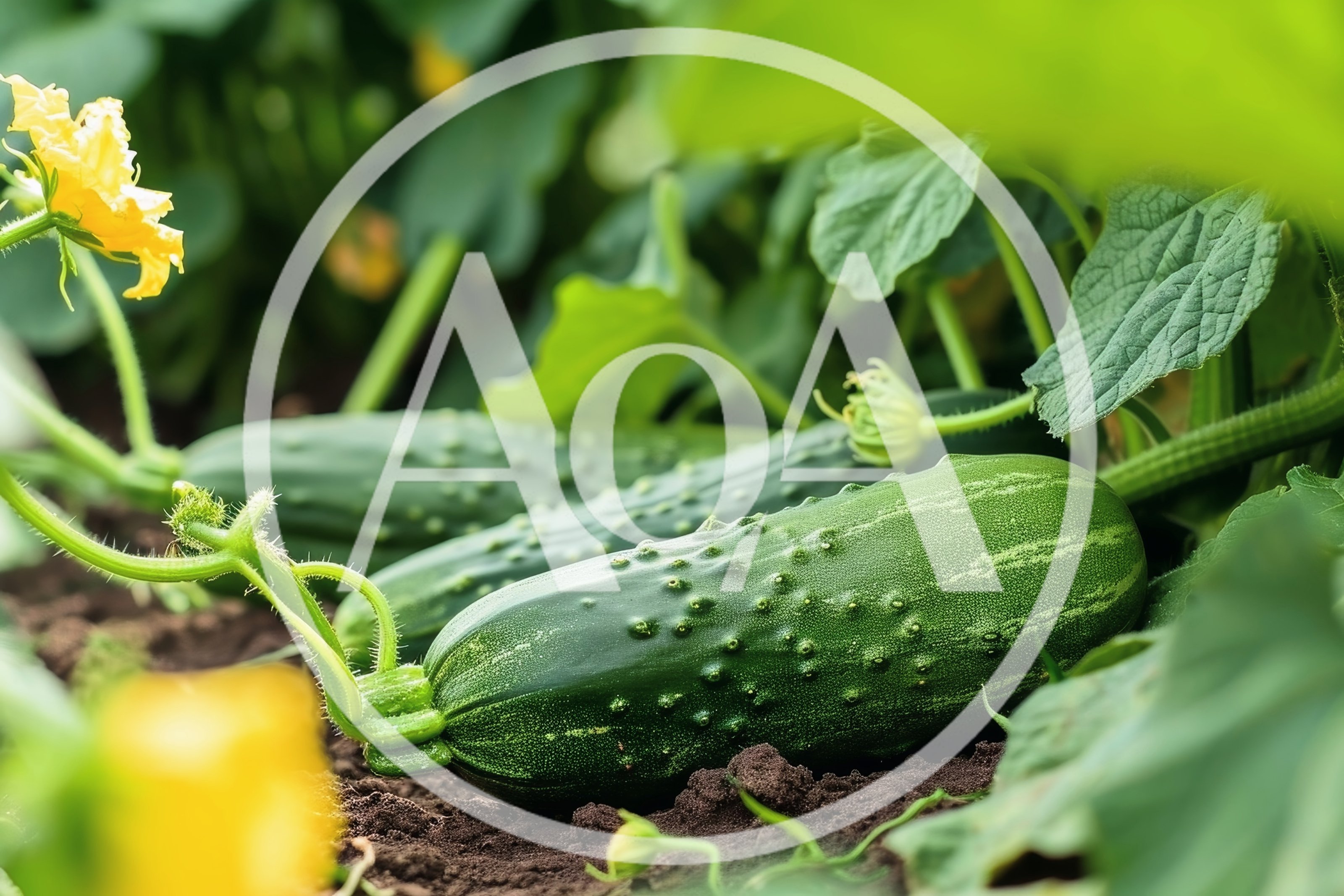 Fresh Green Cucumbers Growing In A Garden