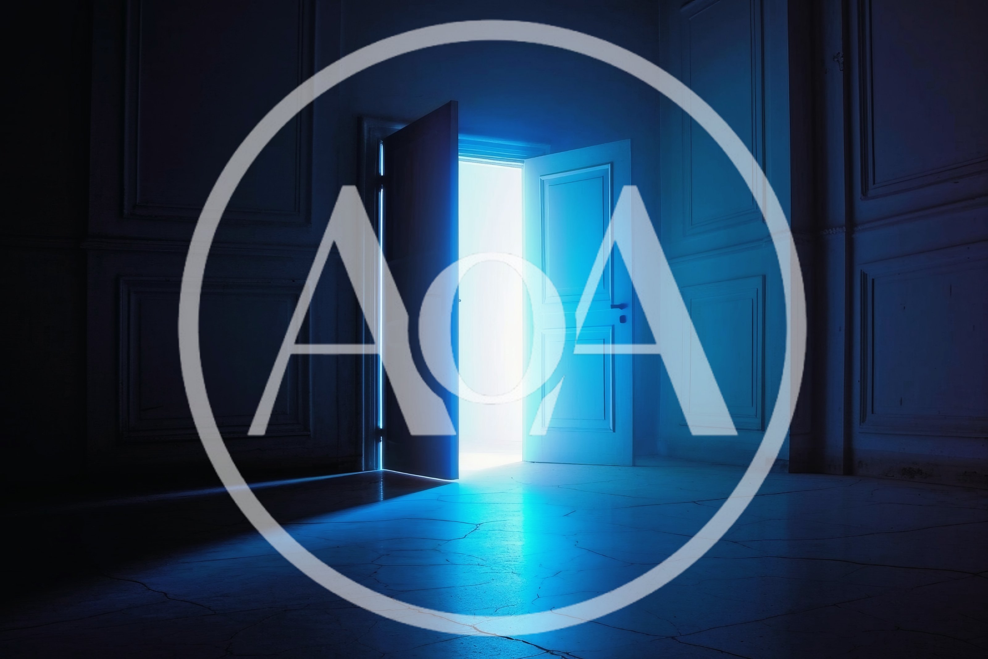 Open Doorway With Bright Blue Light In Dark Room