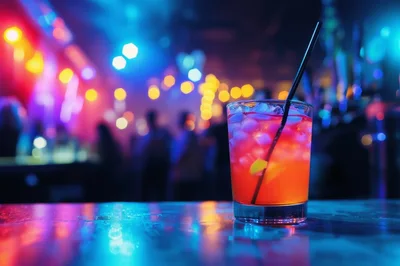 Refreshing Cocktail Drink On A Nightclub Bar Counter