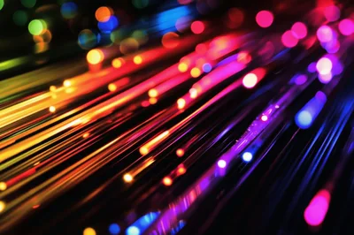 Abstract Fiber Optic Cables With Glowing Light Streaks