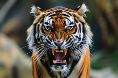 Aggressive Tiger Roaring With Bared Fangs