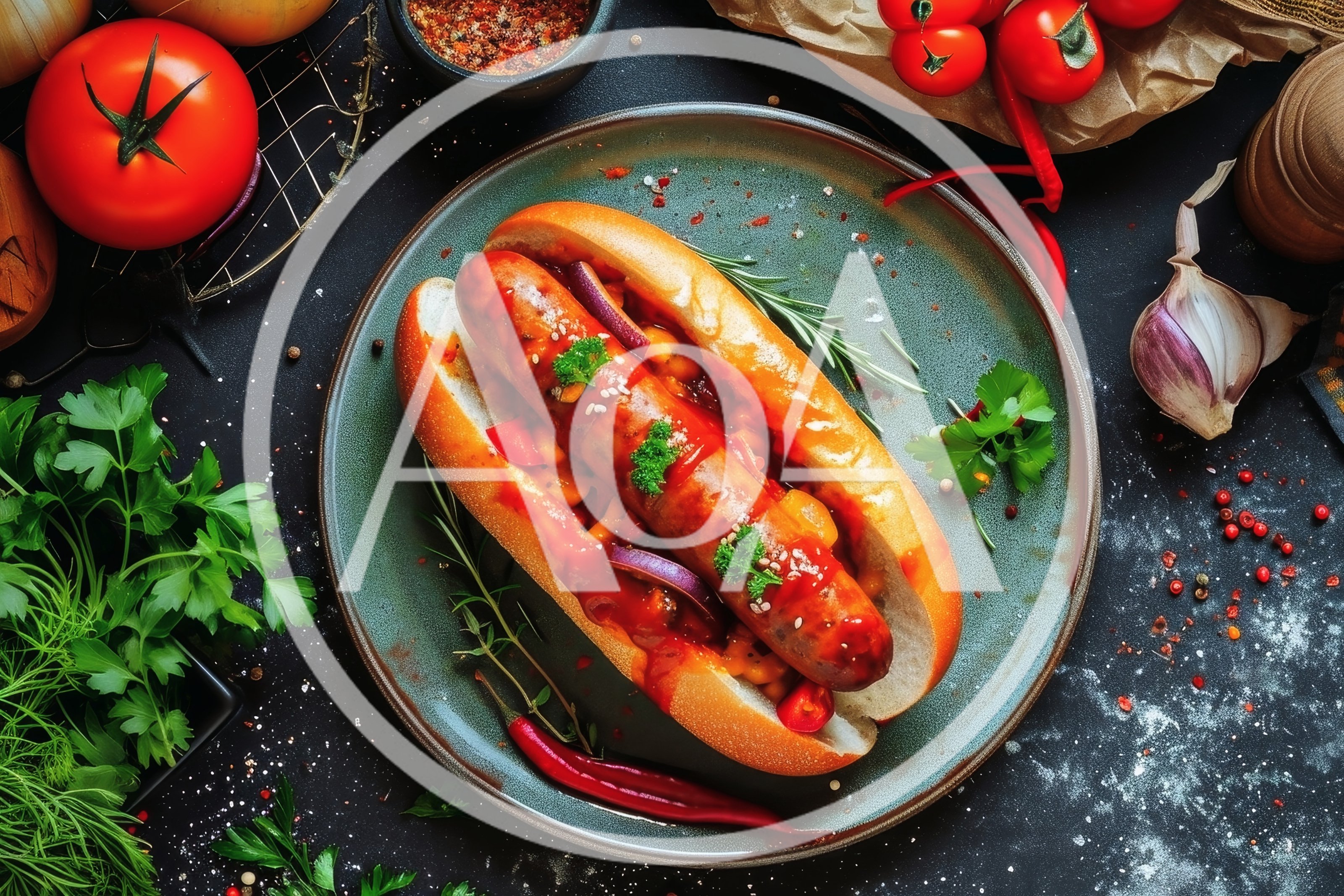 Gourmet Hot Dog Served on a Rustic Plate