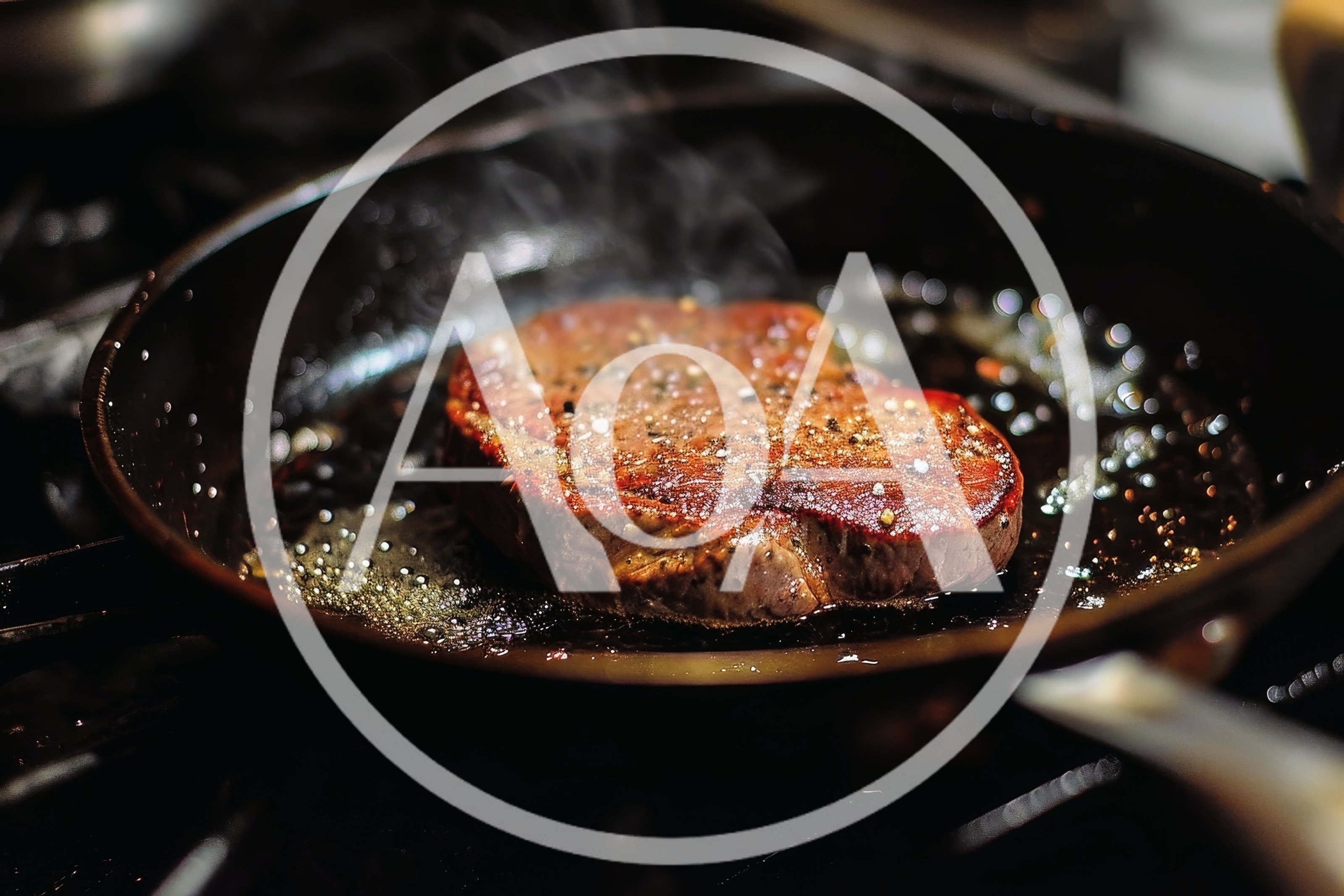 Beef Steak Searing In A Hot Cast Iron Skillet