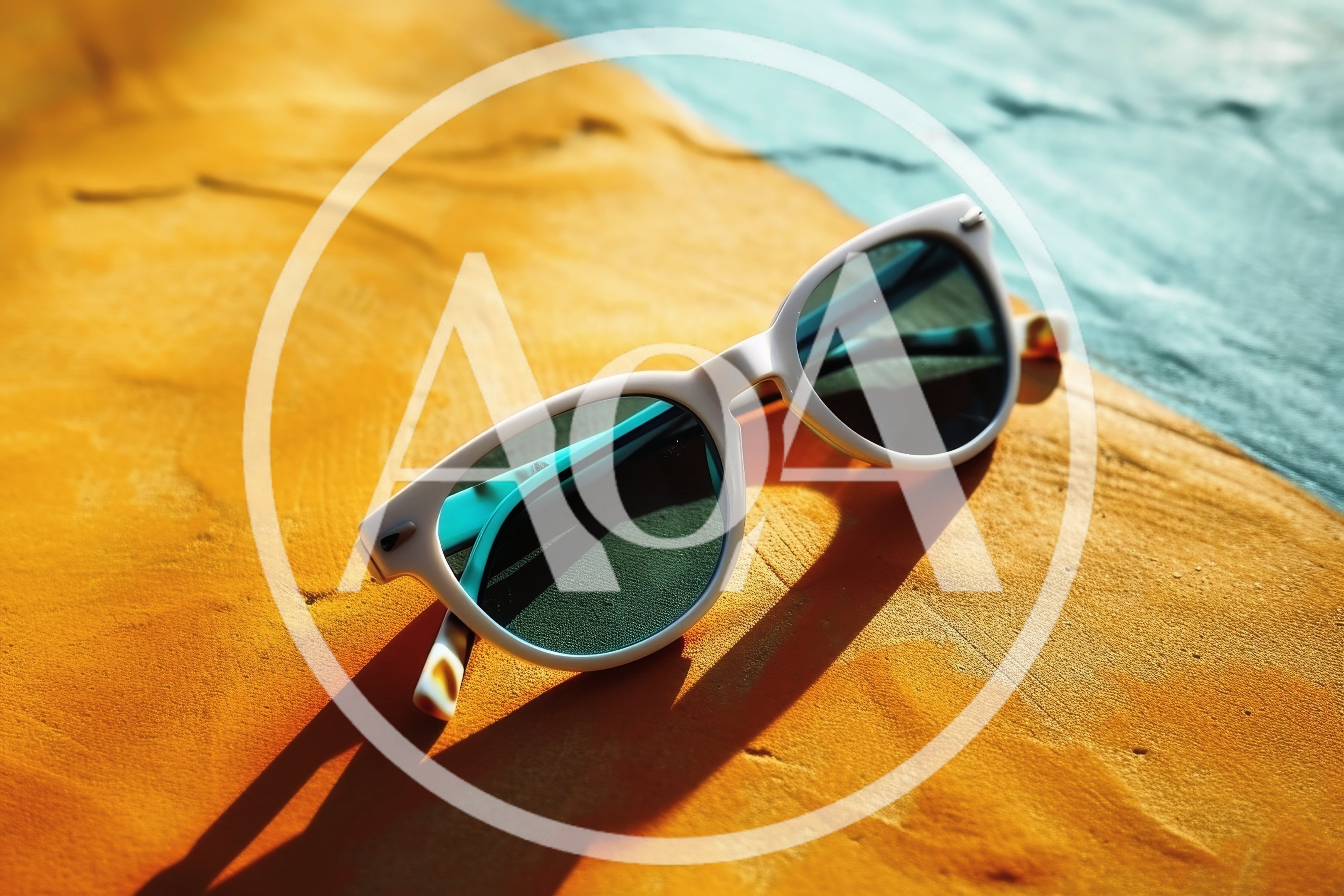 White Sunglasses Resting On A Textured Two Tone Surface