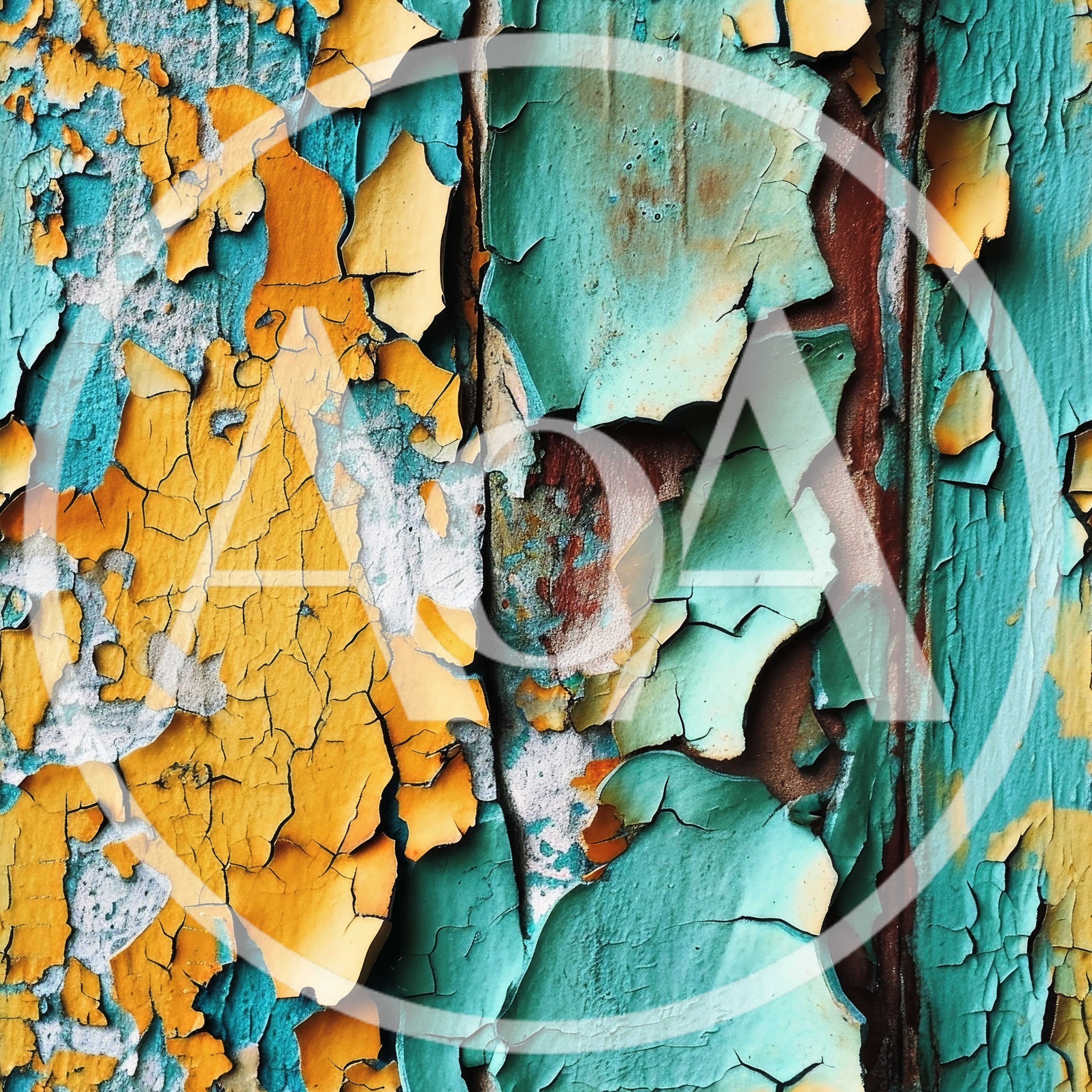 Weathered Wooden Surface With Peeling Teal And Yellow Paint