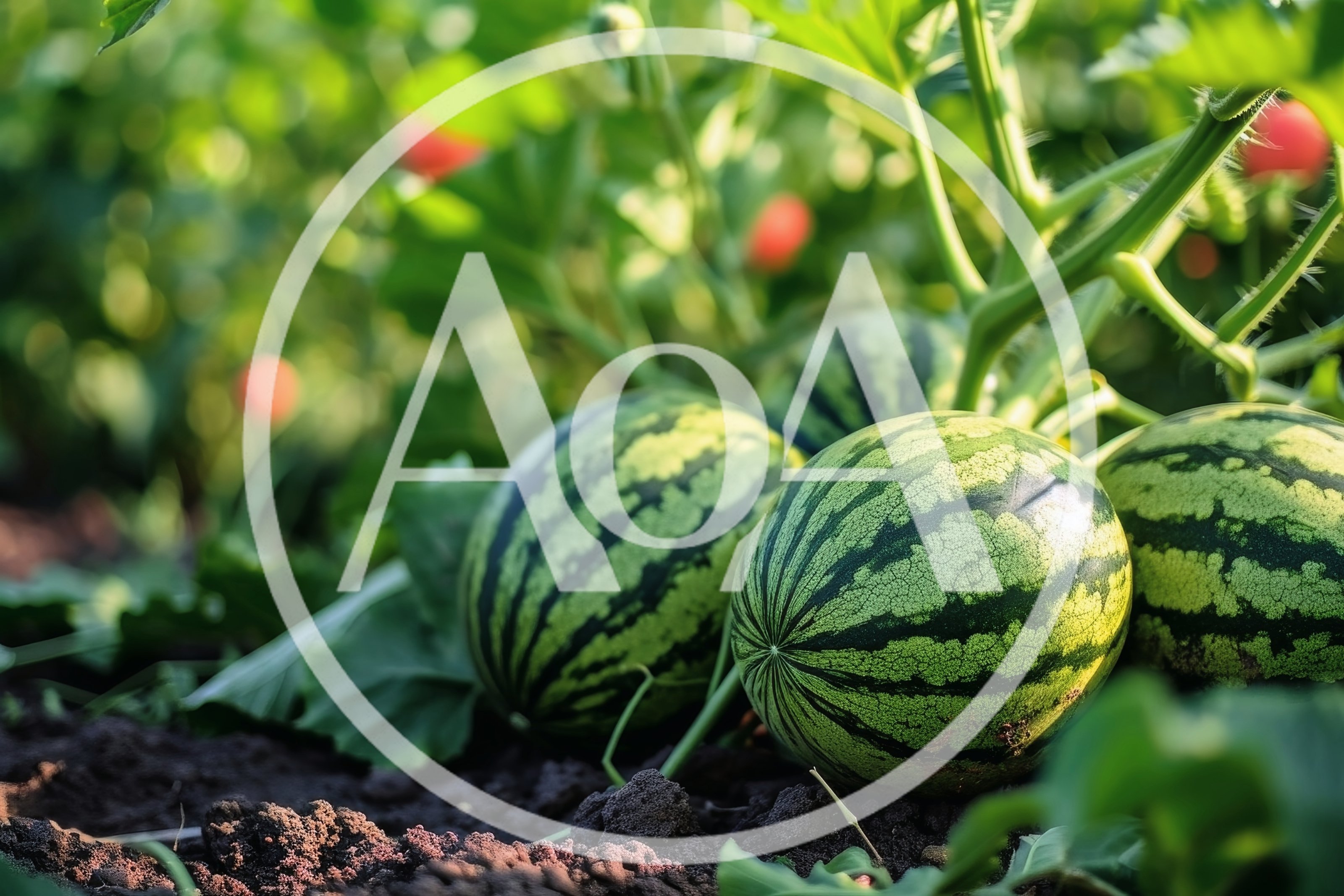 Fresh Watermelons Growing In A Sunny Garden