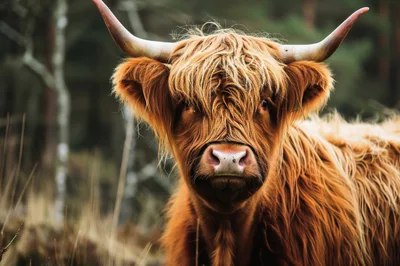 Highland Cow Portrait In A Natural Forest Setting