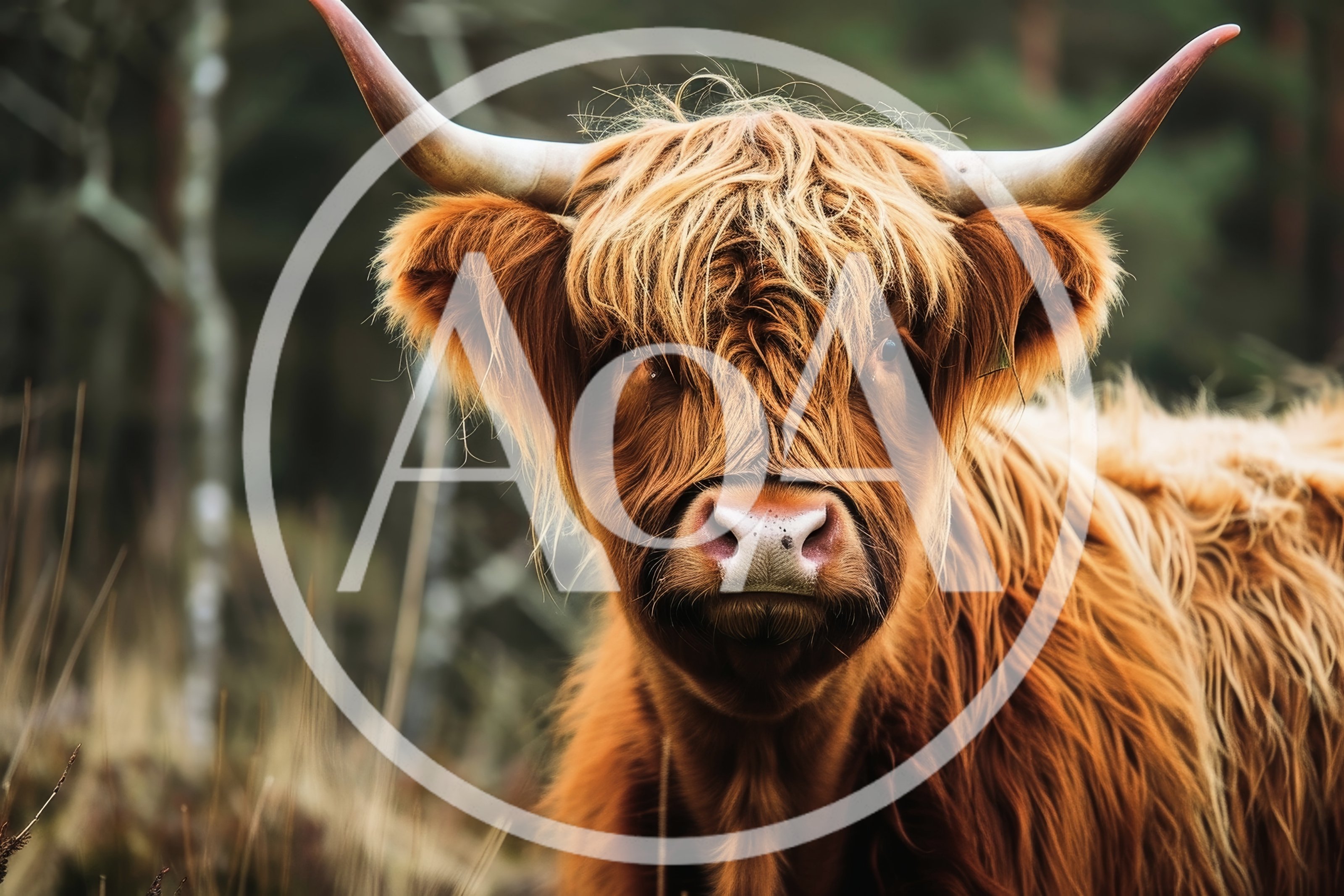 Highland Cow Portrait In A Natural Forest Setting