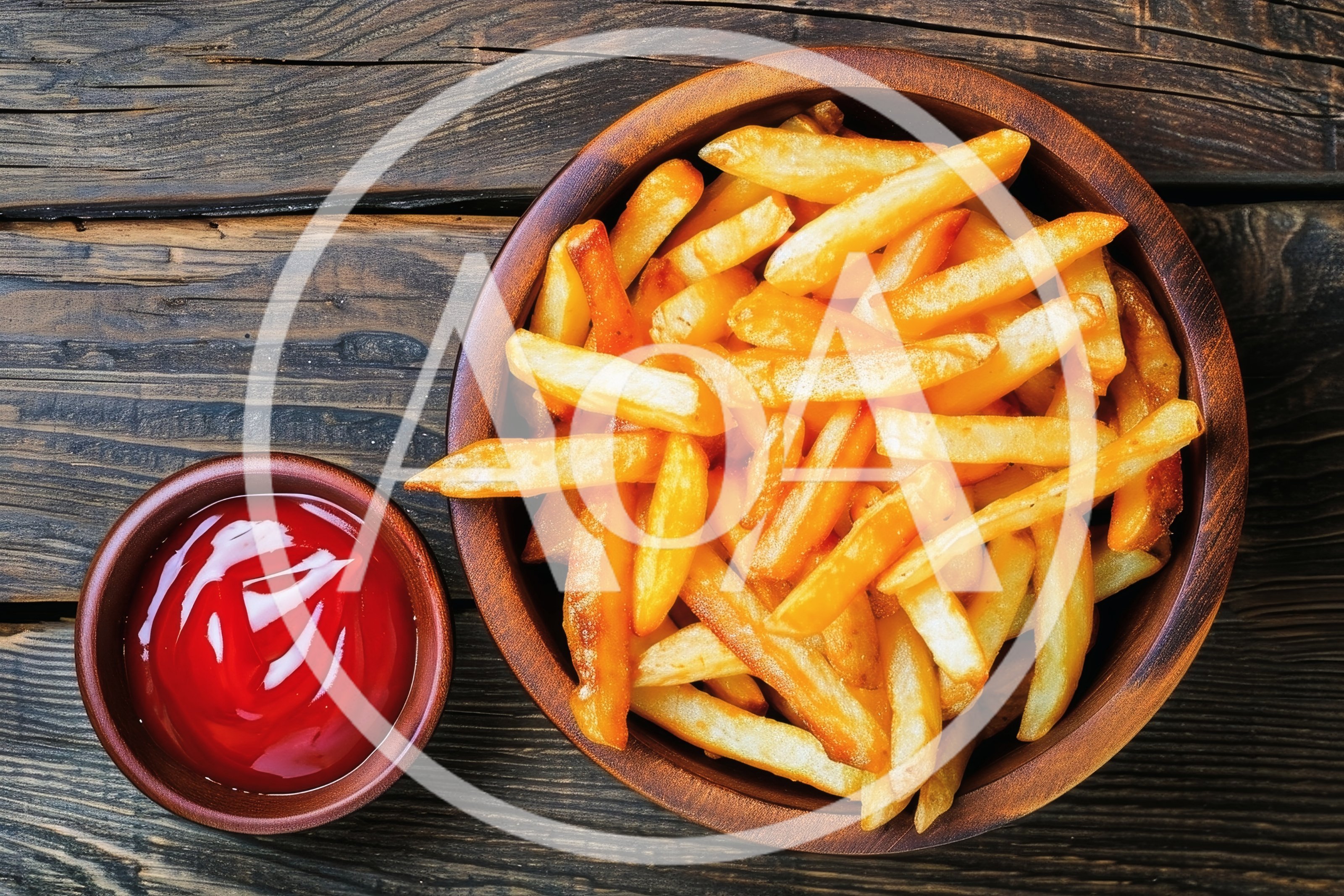 Bowl of Golden French Fries with Ketchup