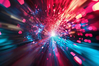 Abstract Digital Tunnel With Glowing Red And Blue Lights
