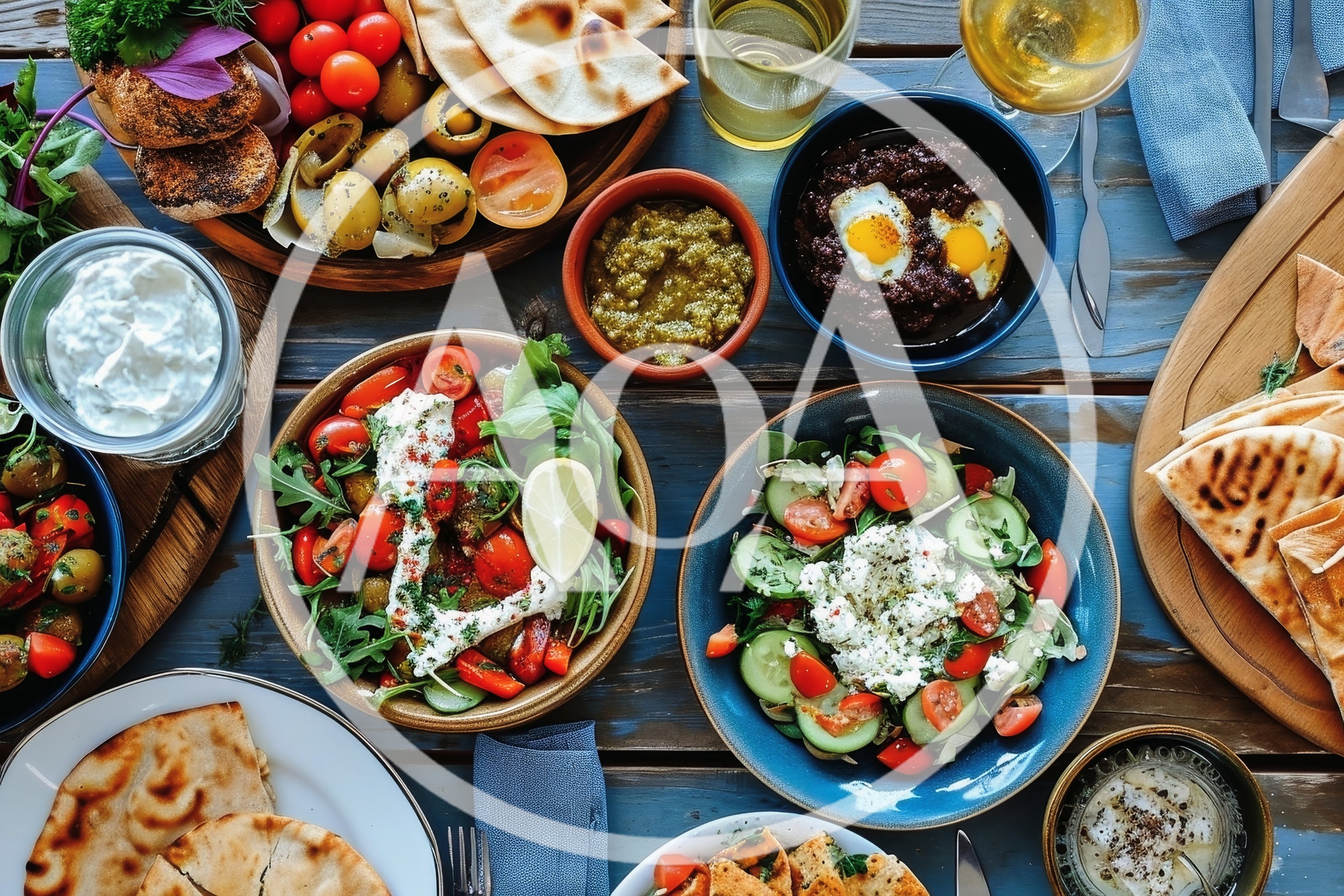 Top View Of Mediterranean Mezze Platter Spread