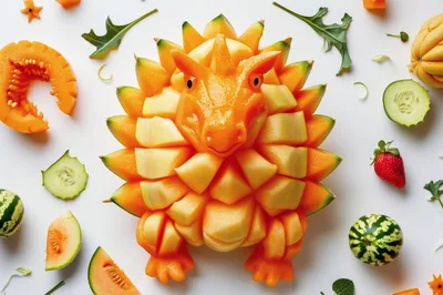 Creative Melon Carving Shaped Like A Dinosaur