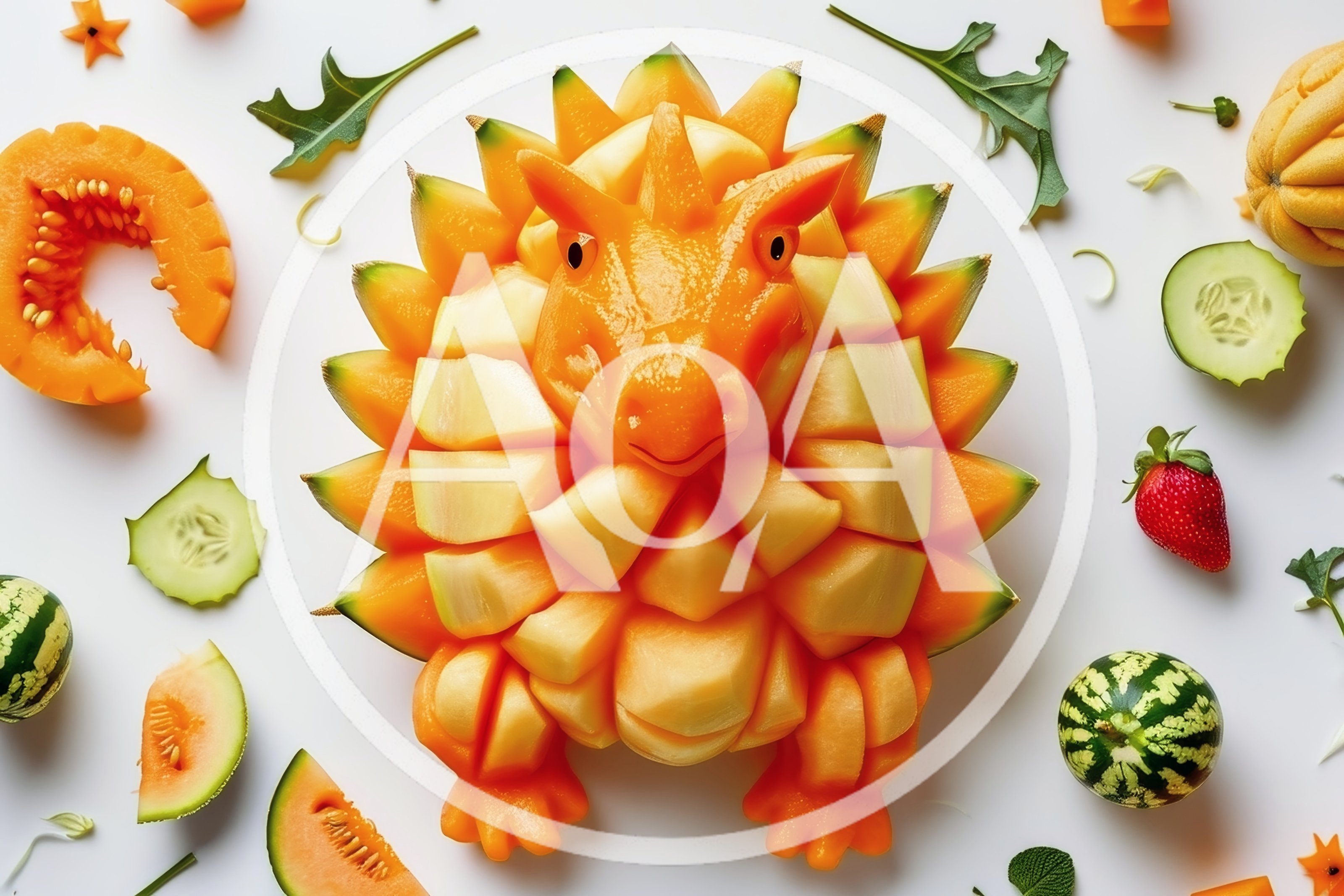 Creative Melon Carving Shaped Like A Dinosaur