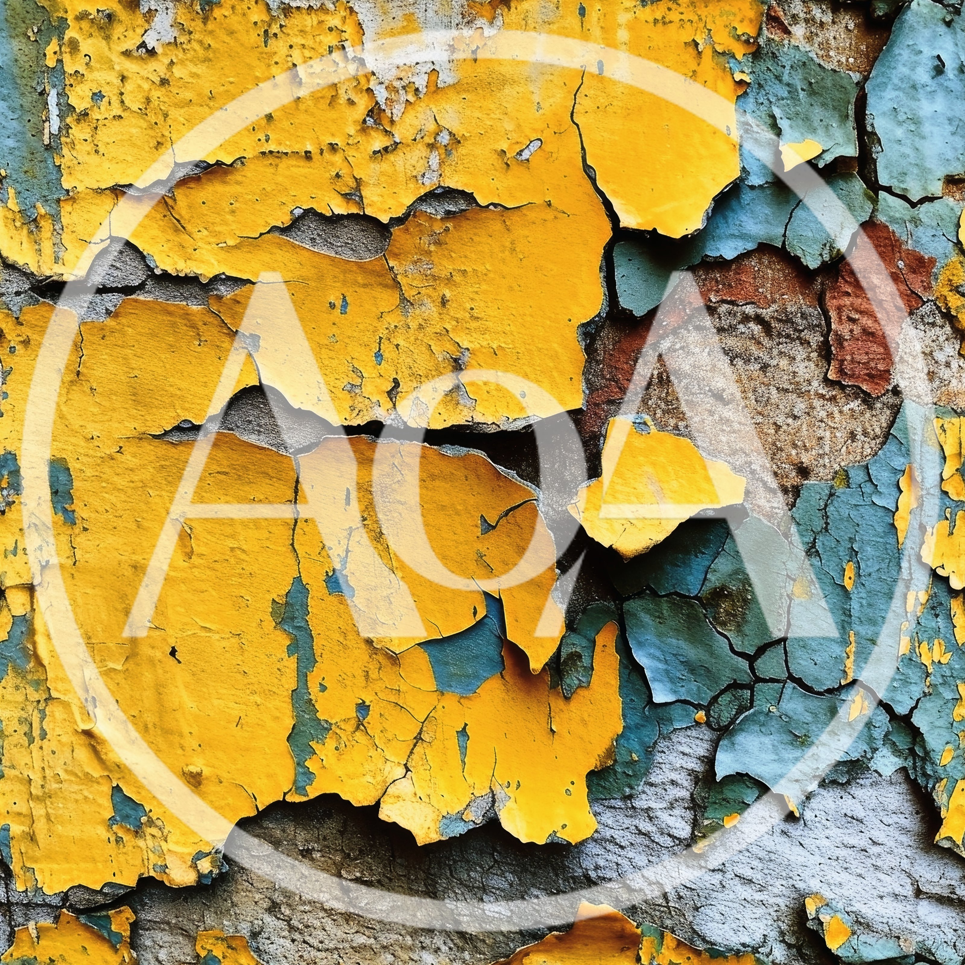 Peeling Yellow And Blue Paint On Weathered Concrete Wall