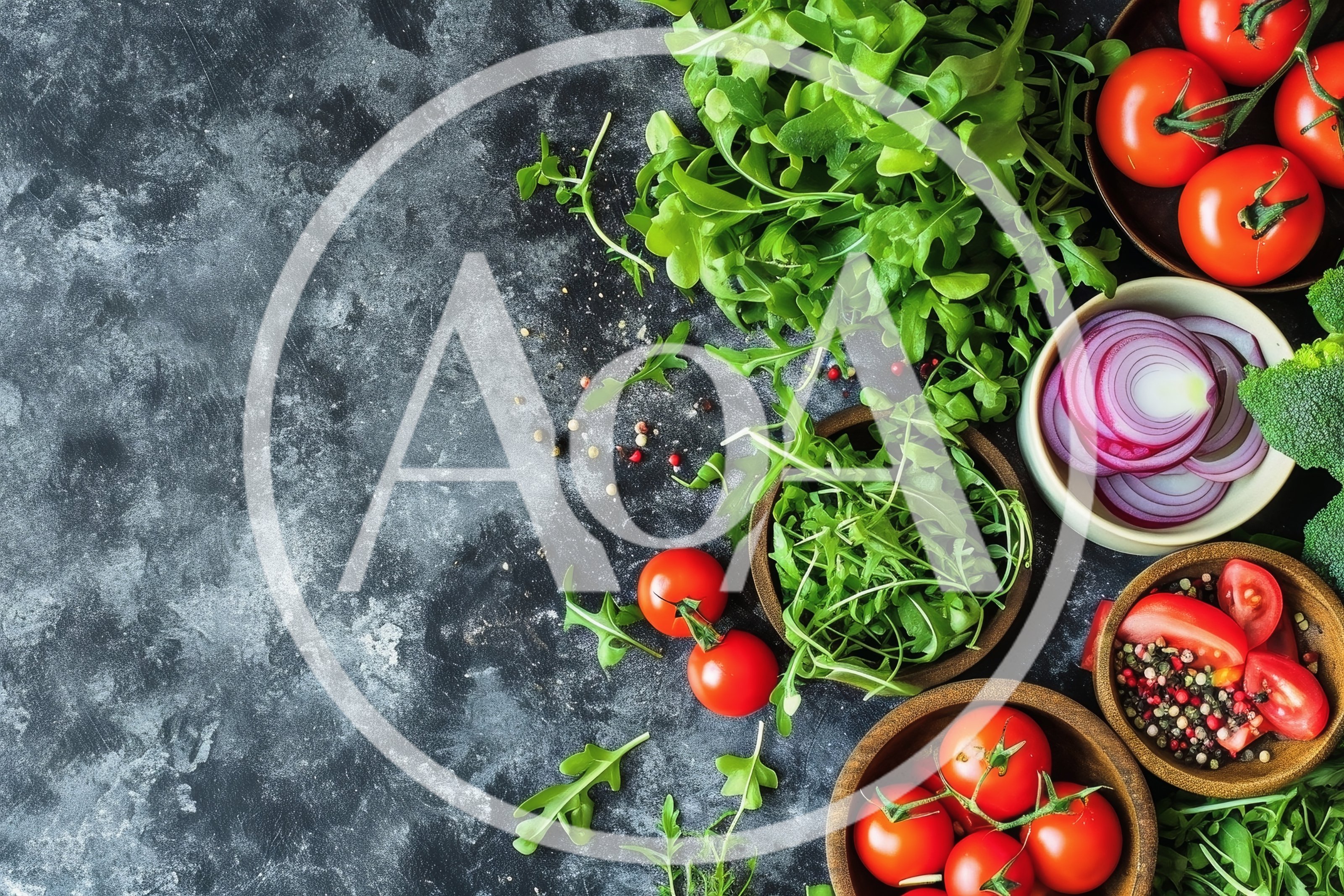 Fresh Vegetables and Herbs on Dark Rustic Background