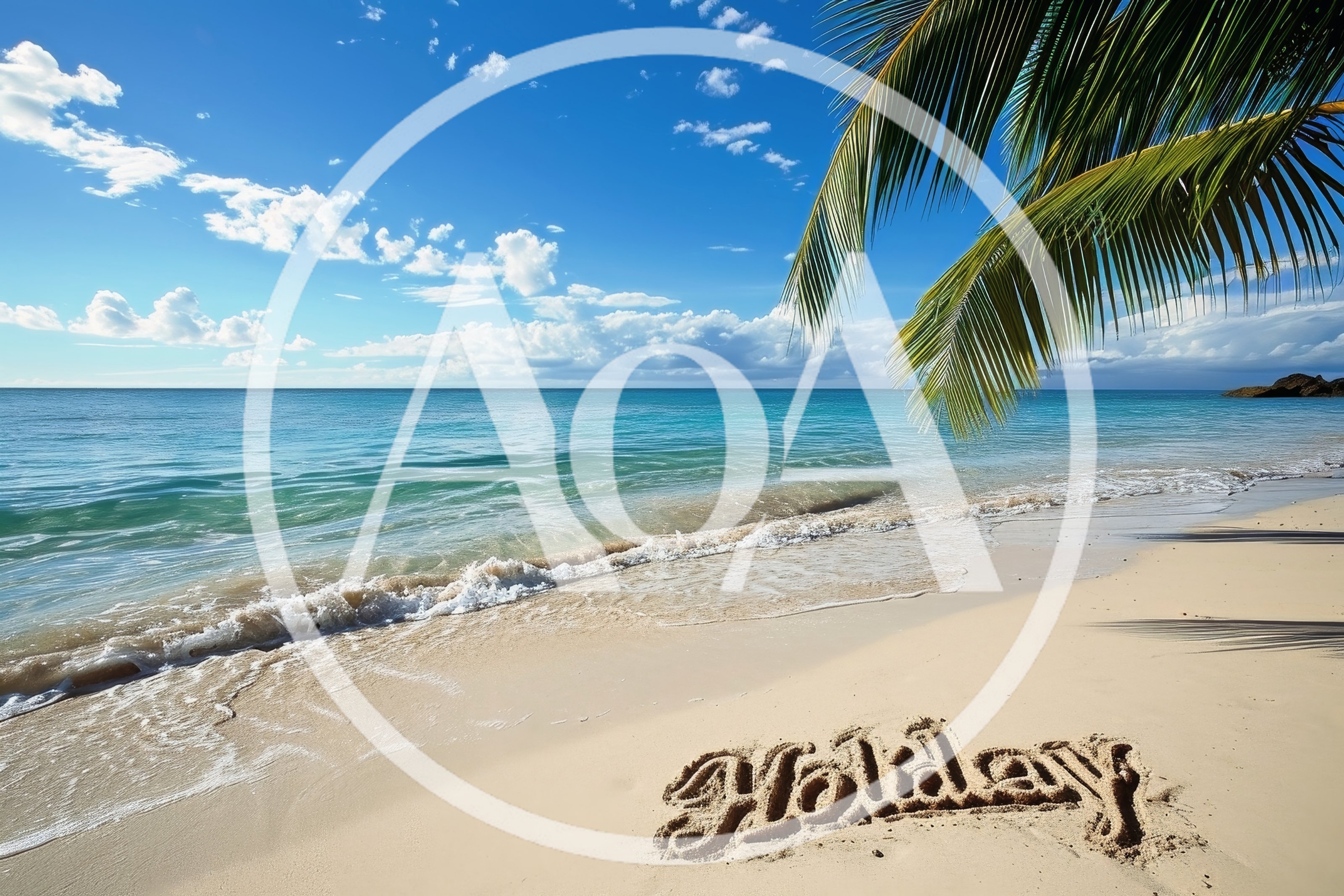 Holiday Written In The Sand On A Tropical Beach