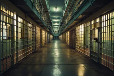 Empty Prison Cell Block Corridor