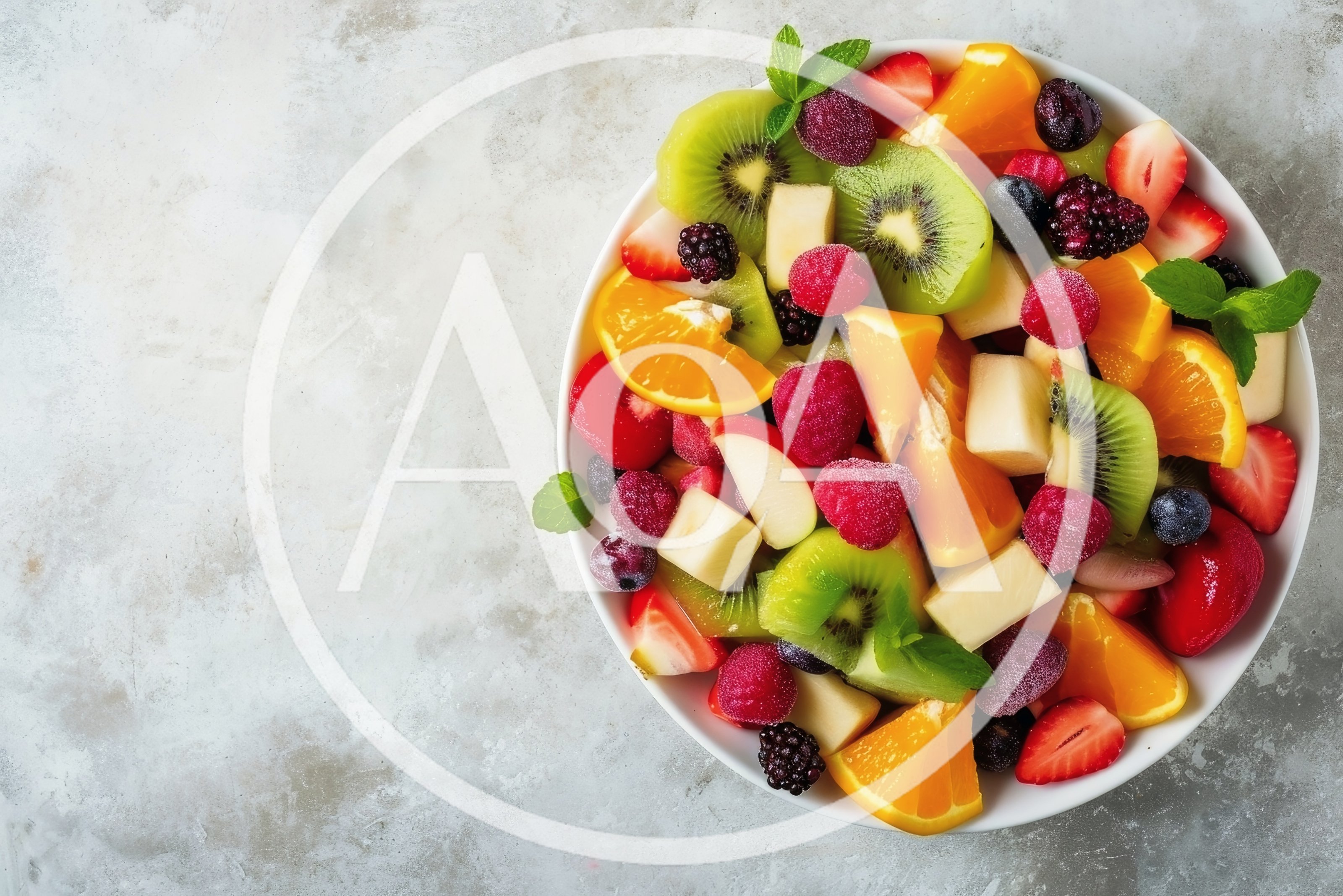 Fresh Fruit Salad Bowl on Textured Surface