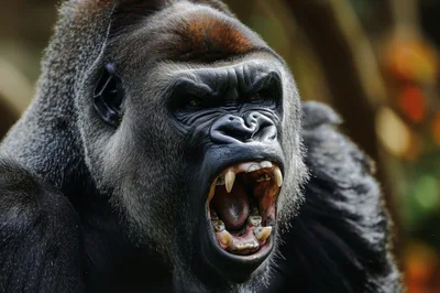 Silverback Gorilla Roaring With Mouth Wide Open
