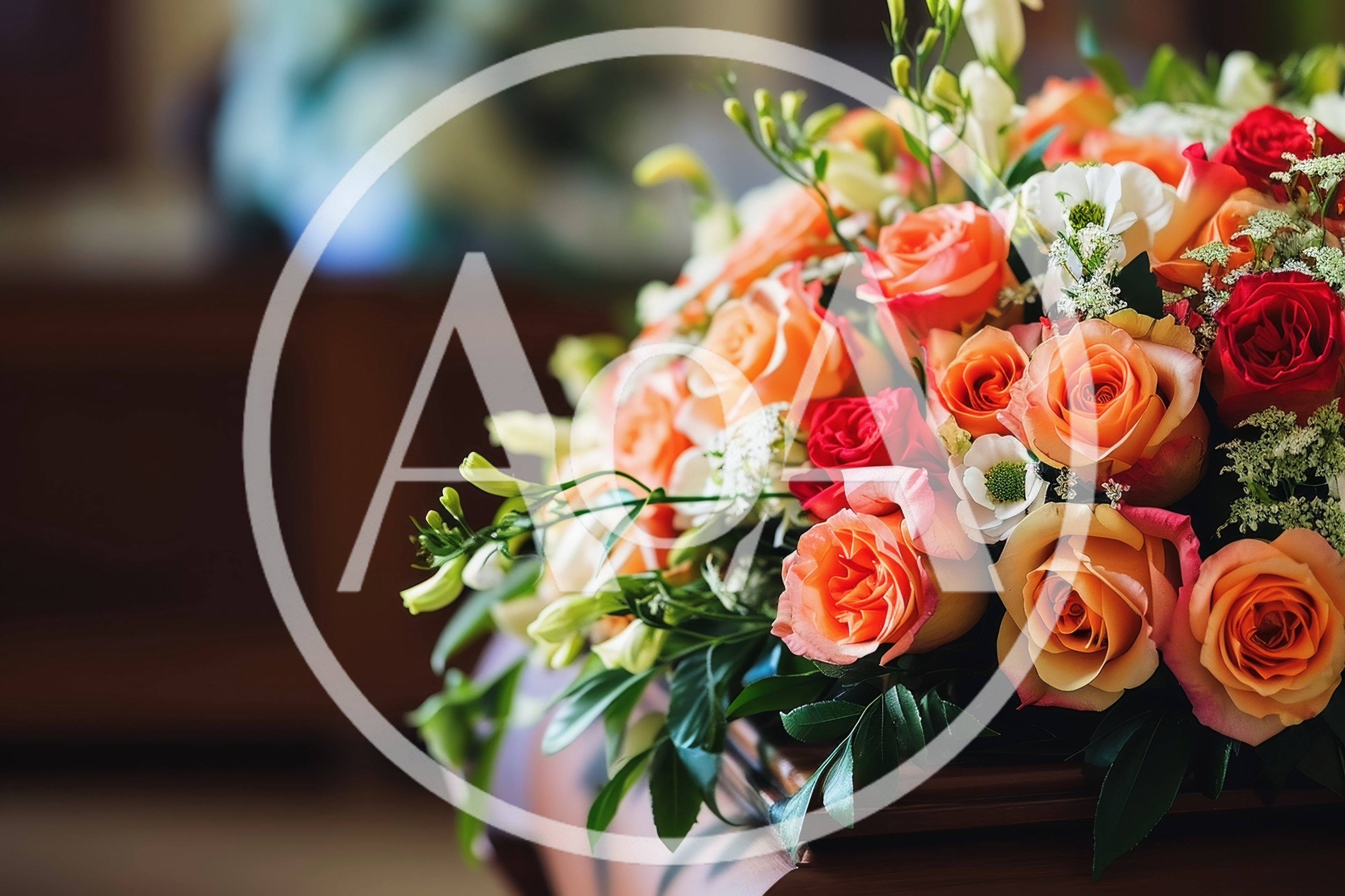 Elegant Floral Arrangement On A Wooden Casket