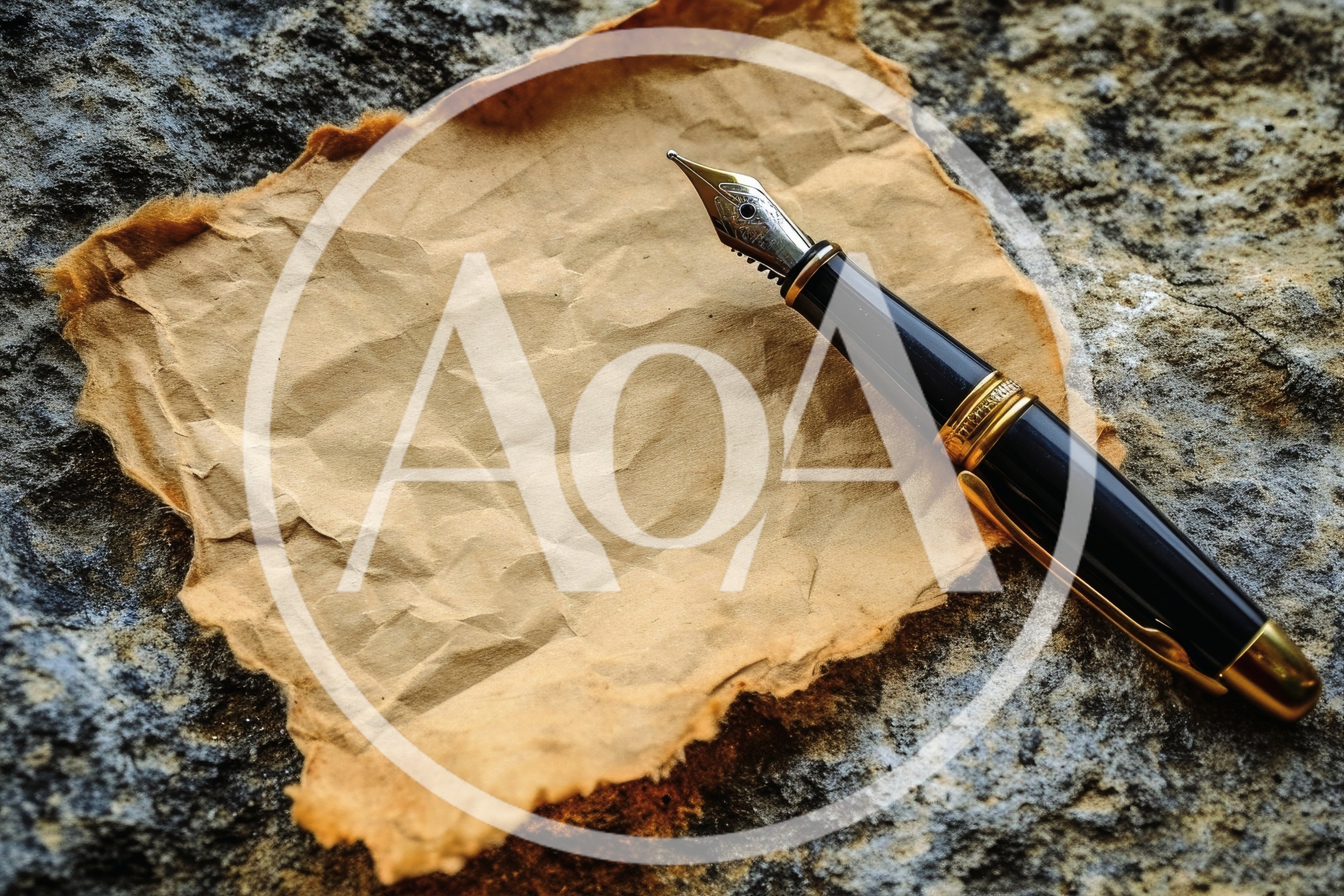 Fountain Pen Resting On Crumpled Parchment Paper