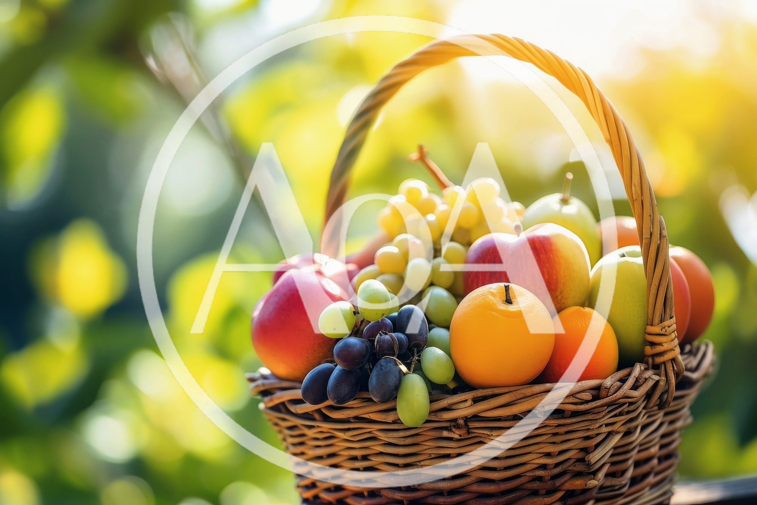 Wicker Basket Filled With Fresh Assorted Fruits