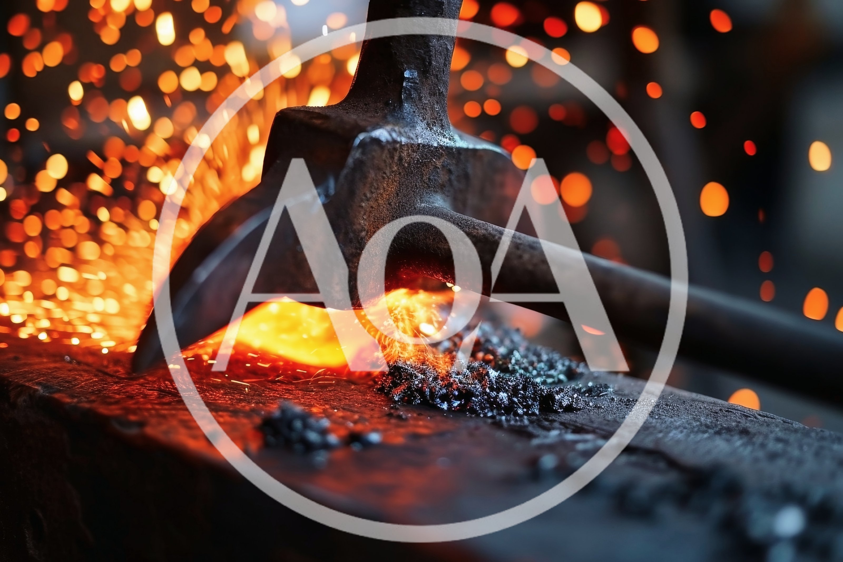 Blacksmith Hammering Glowing Metal On An Anvil