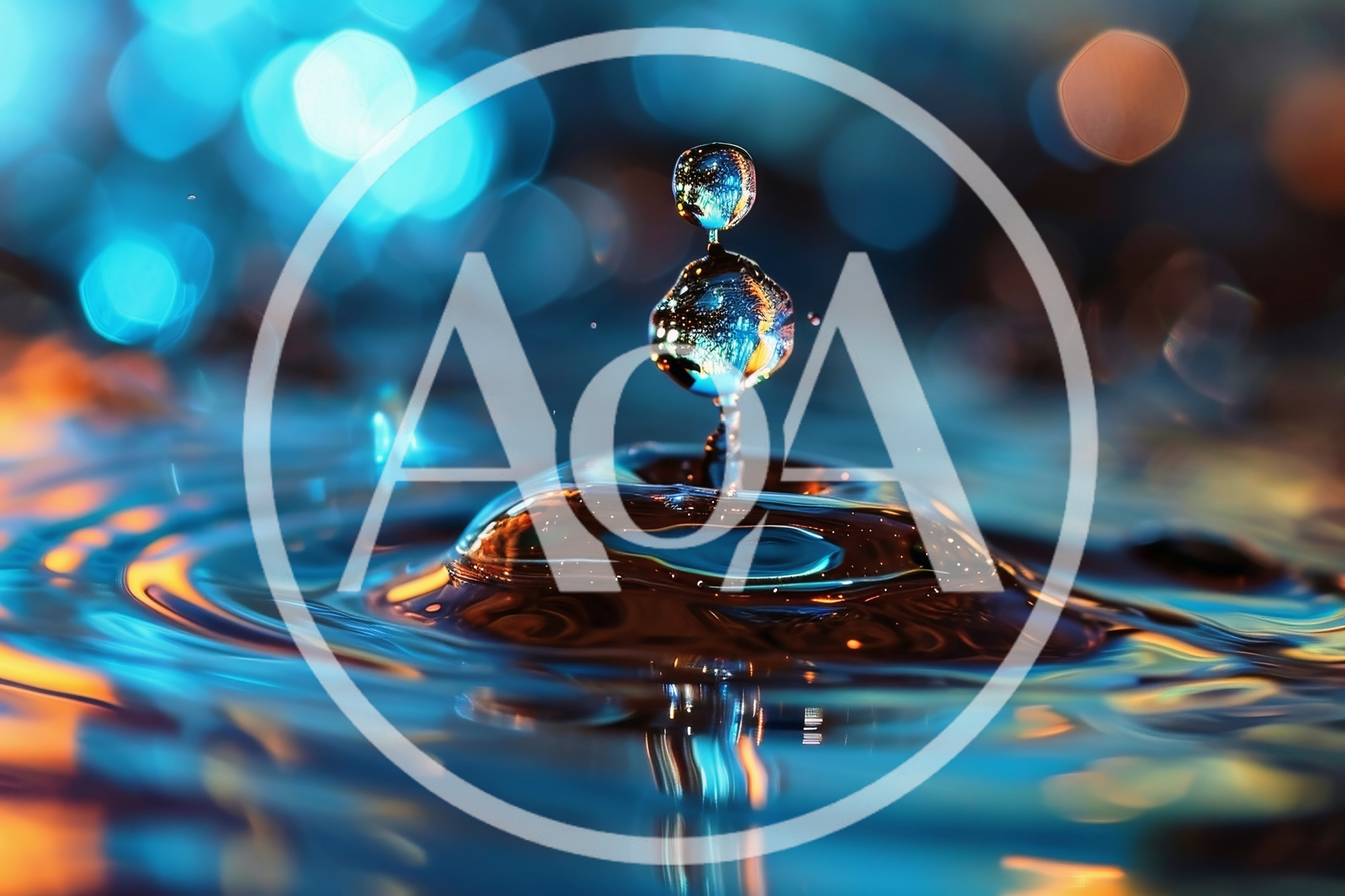 Macro Water Drop Collision With Blue And Orange Bokeh