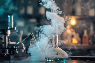Steaming Glass Flask With Green Chemical Liquid