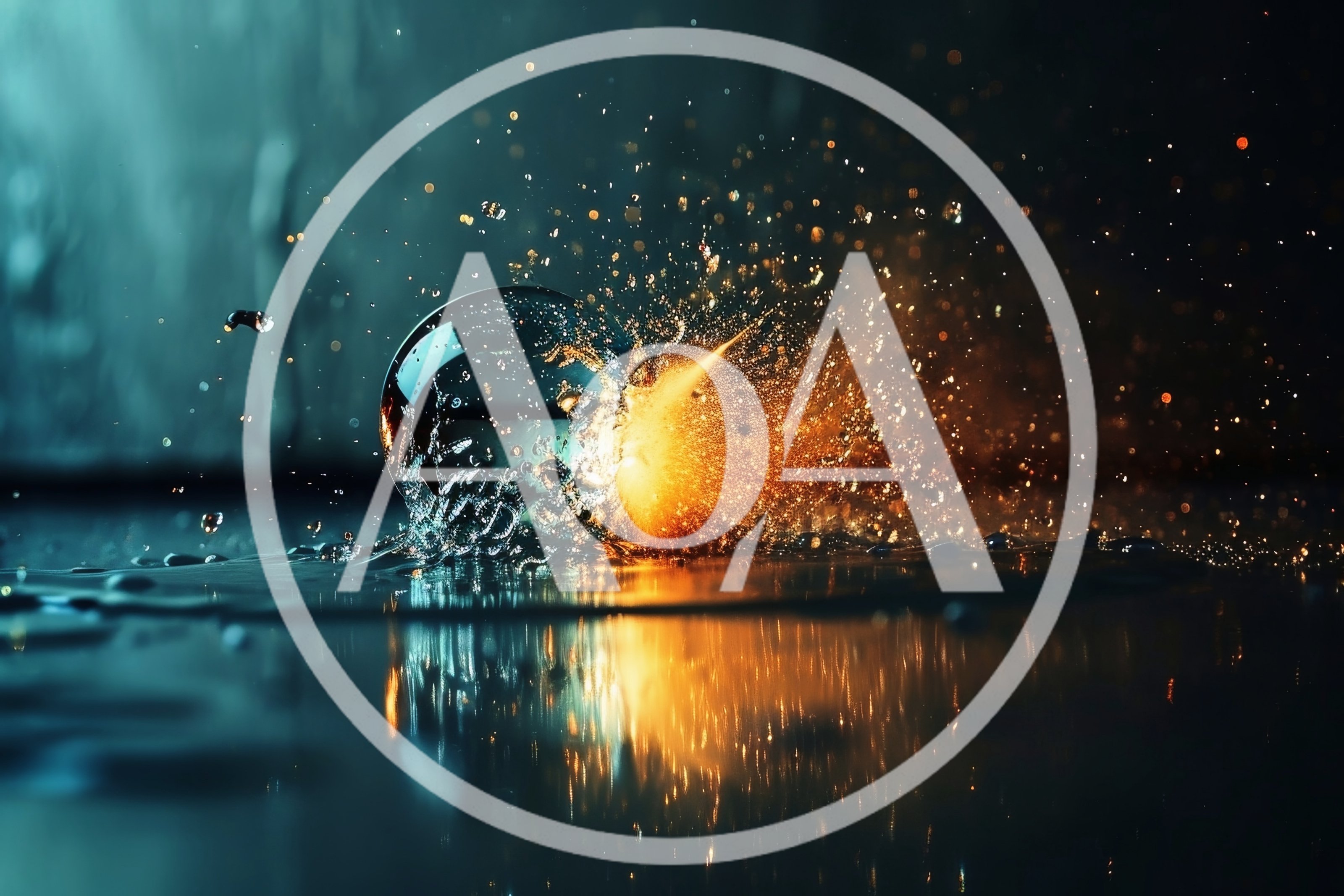 Glass Sphere Impacting Liquid Surface With Golden Sparks
