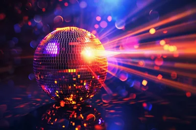 Glowing Disco Ball With Vibrant Light Flares