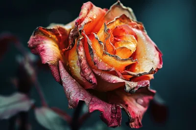 Macro Shot Of A Withered Orange And Red Rose