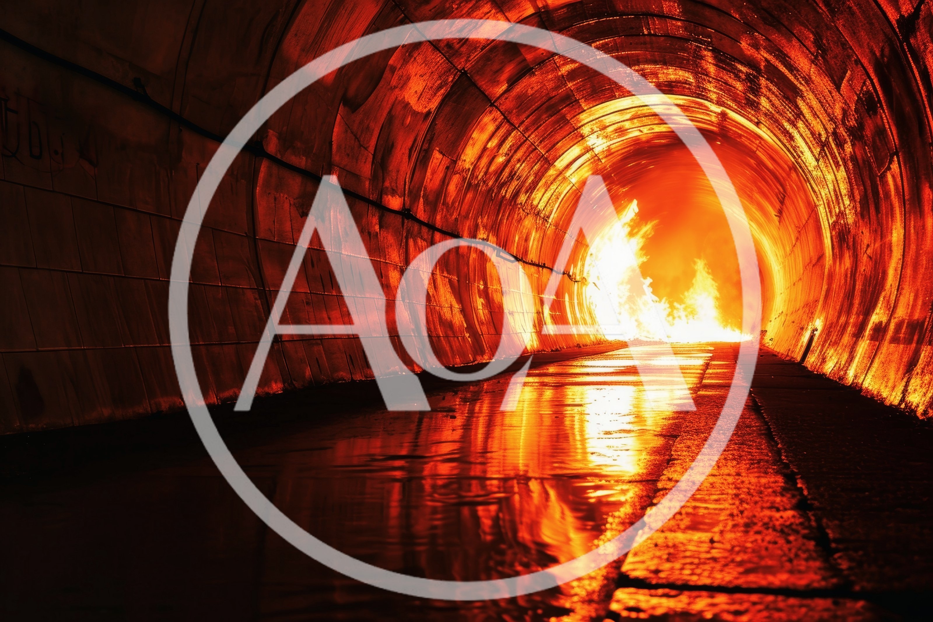 Intense Fire Burning Inside A Concrete Tunnel
