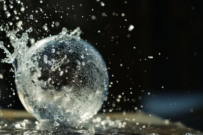 Water Splashing Against A Glass Sphere