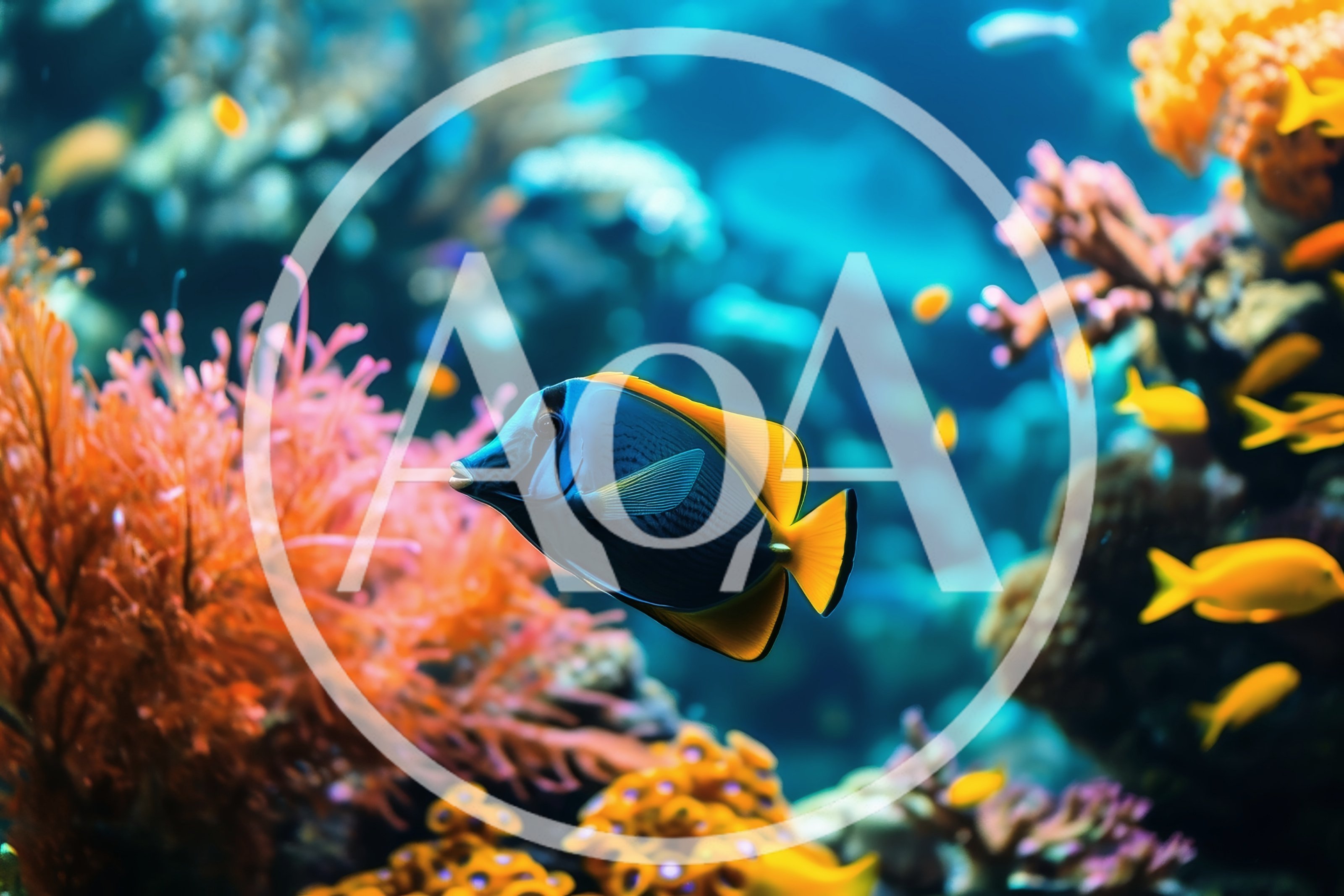 Powder Blue Tang Swimming Among Vibrant Coral Reef
