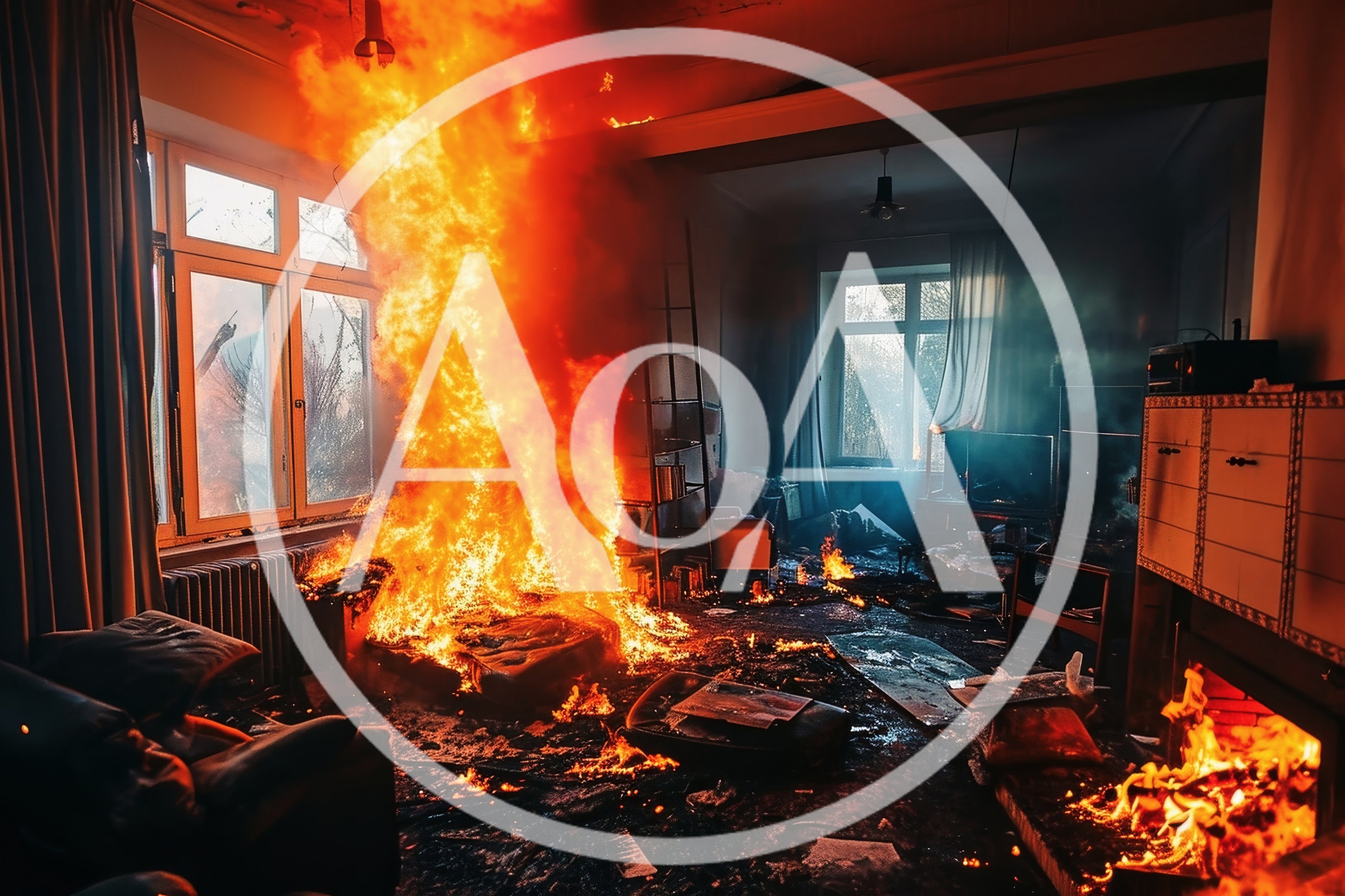 Living Room Interior Engulfed In Intense House Fire