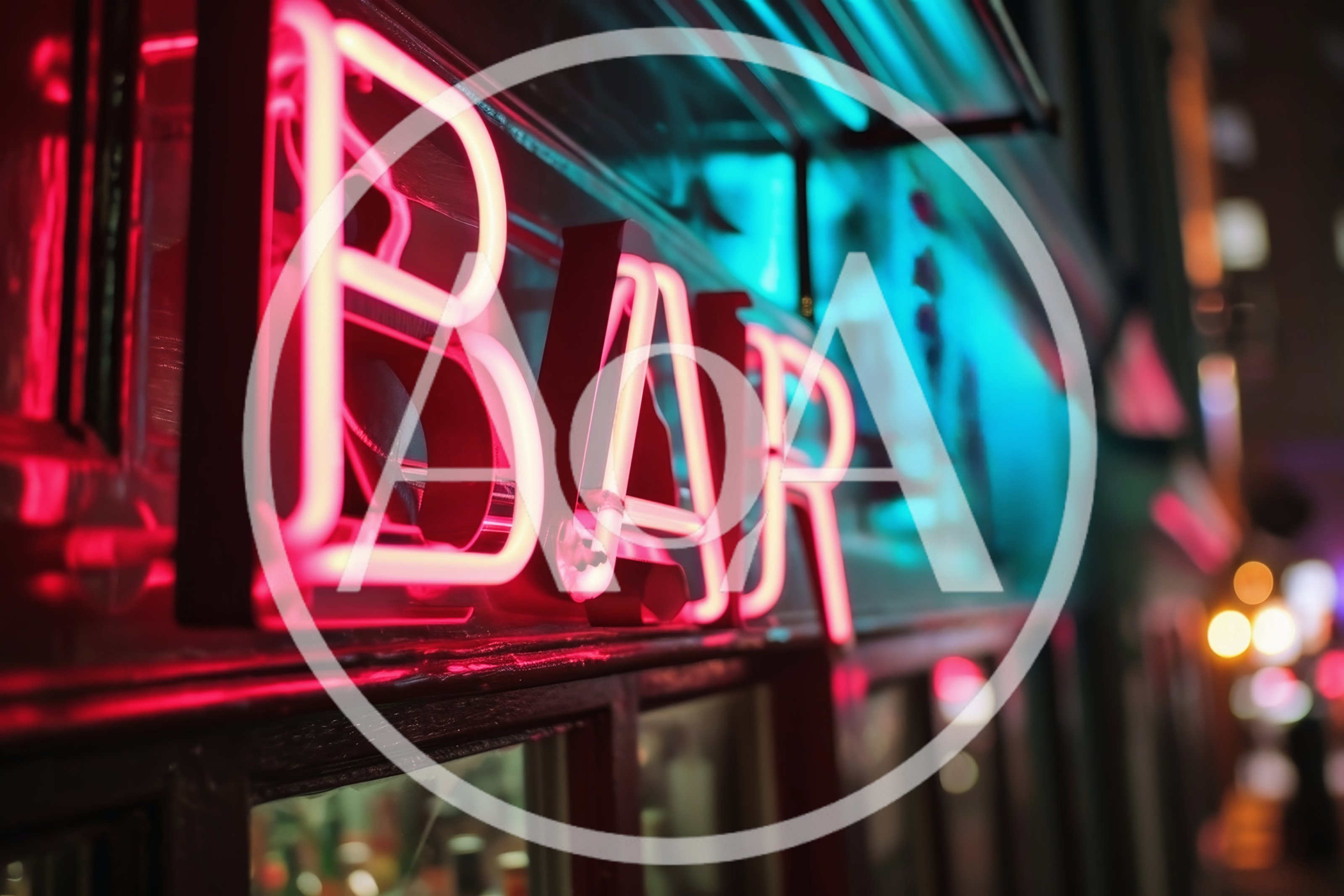 Neon Bar Sign Glowing At Night
