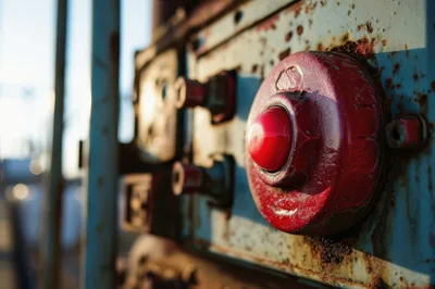 Close Up Of A Red Industrial Emergency Button