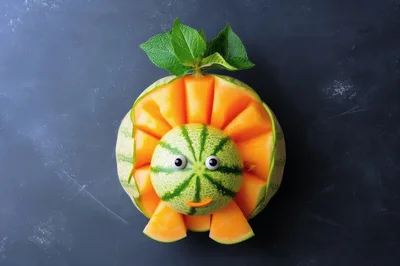 Creative Fruit Sculpture Of A Melon Lion