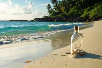 Message In A Bottle On A Tropical Beach