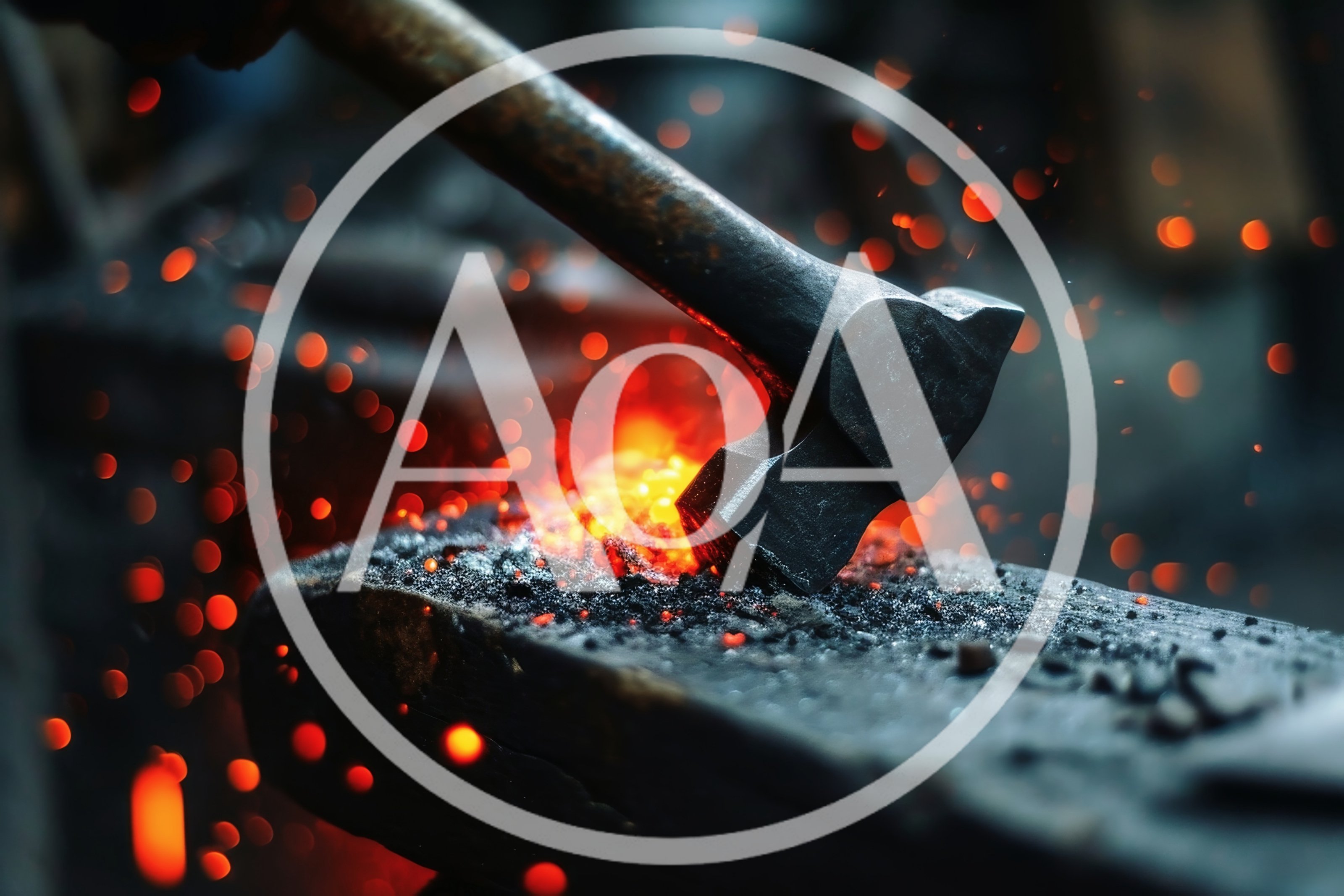 Blacksmith Hammering Glowing Hot Metal On An Anvil